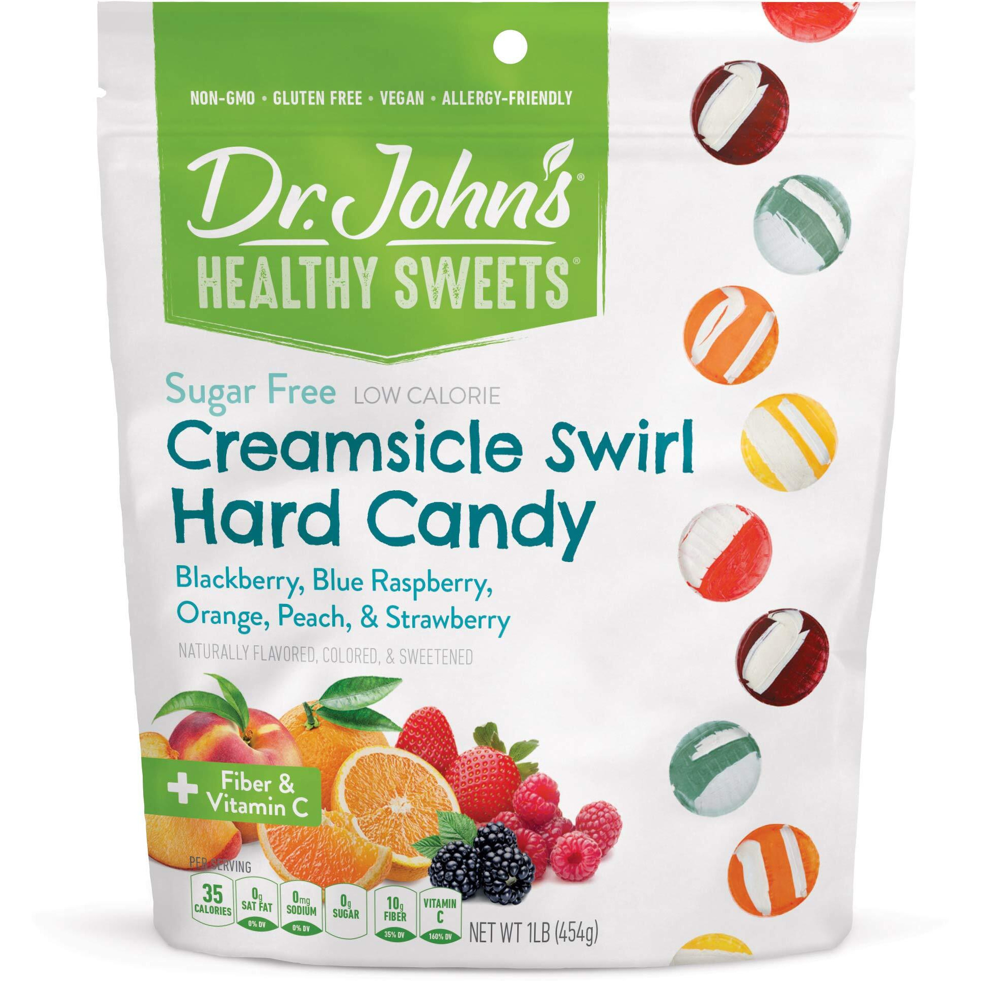 Dr. Johns Sugar Free Candy, Healthy Hard Candy With Zero Sugar, Low Calorie Snacks, Keto Friendly, Vegan, Gluten Free, Creamsicle Swirl, 100 Count, 1 Lb