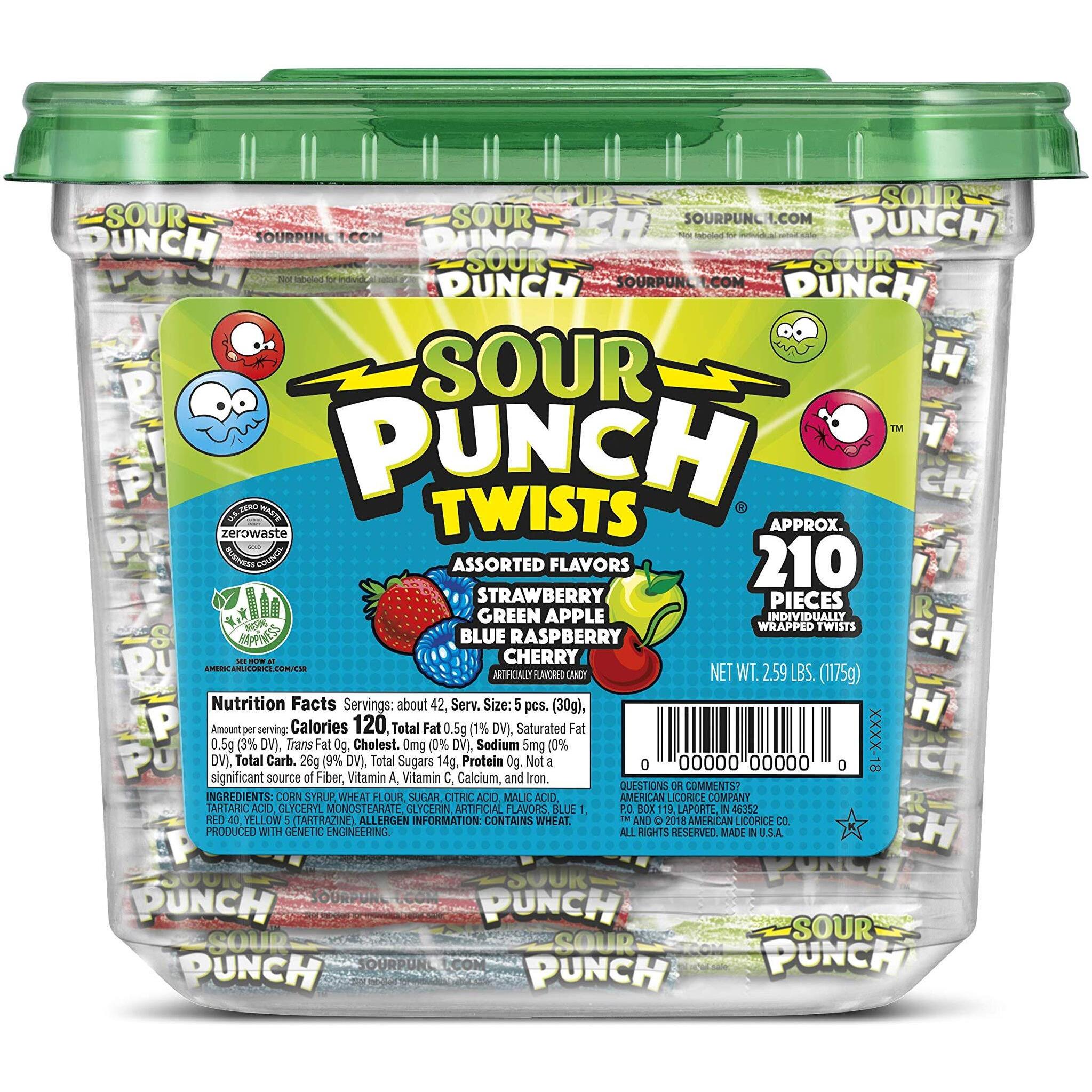 Sour Punch Twists, 3"" Individually Wrapped Chewy Candy, 4 Fruity Flavors, 2.59 Lb Jar, 210 Count