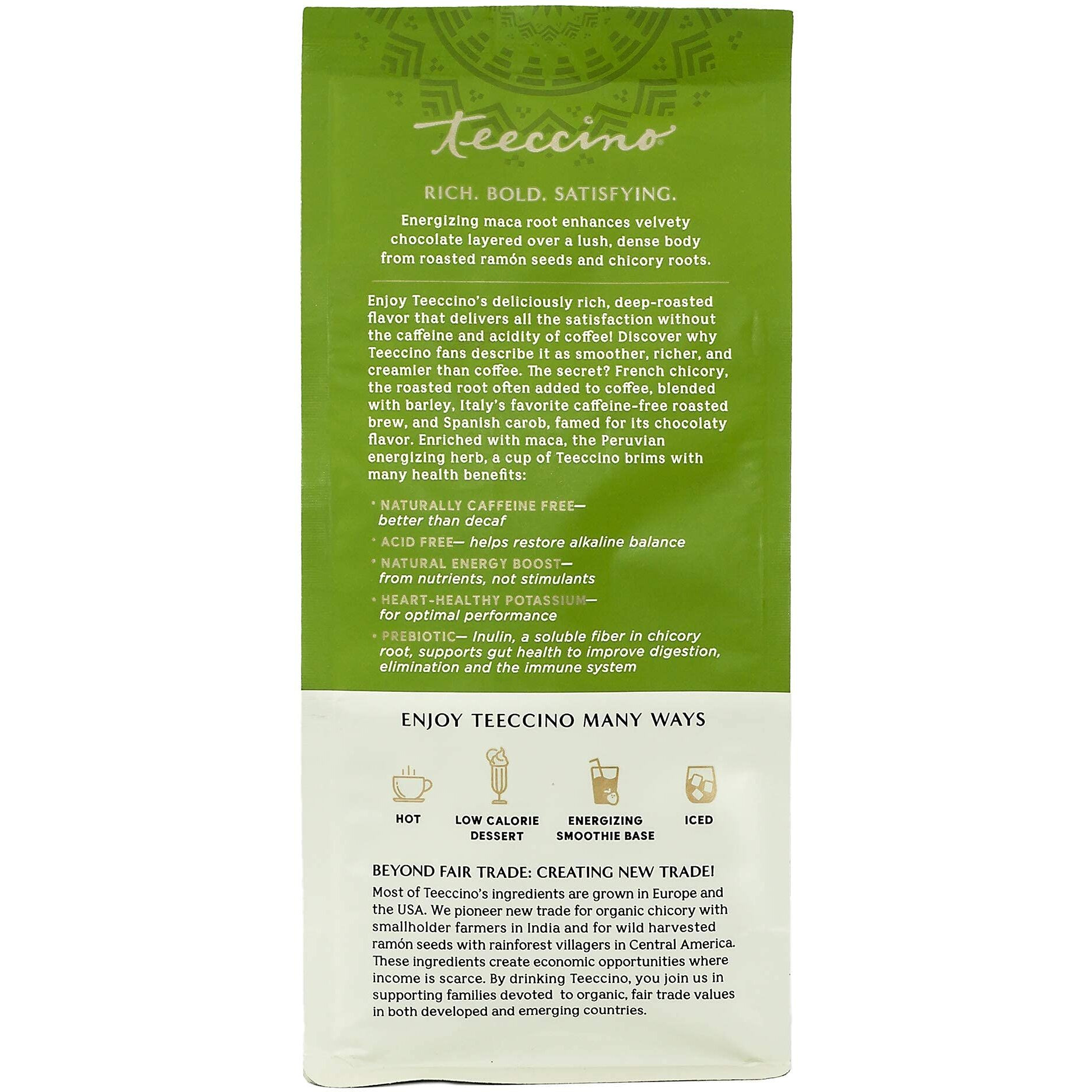 Teeccino Maca Chocolat   Chicory Coffee Alternative - Ground Herbal Coffee Thats Prebiotic, Caffeine Free & Acid Free, Dark Roast, 11 Ounce