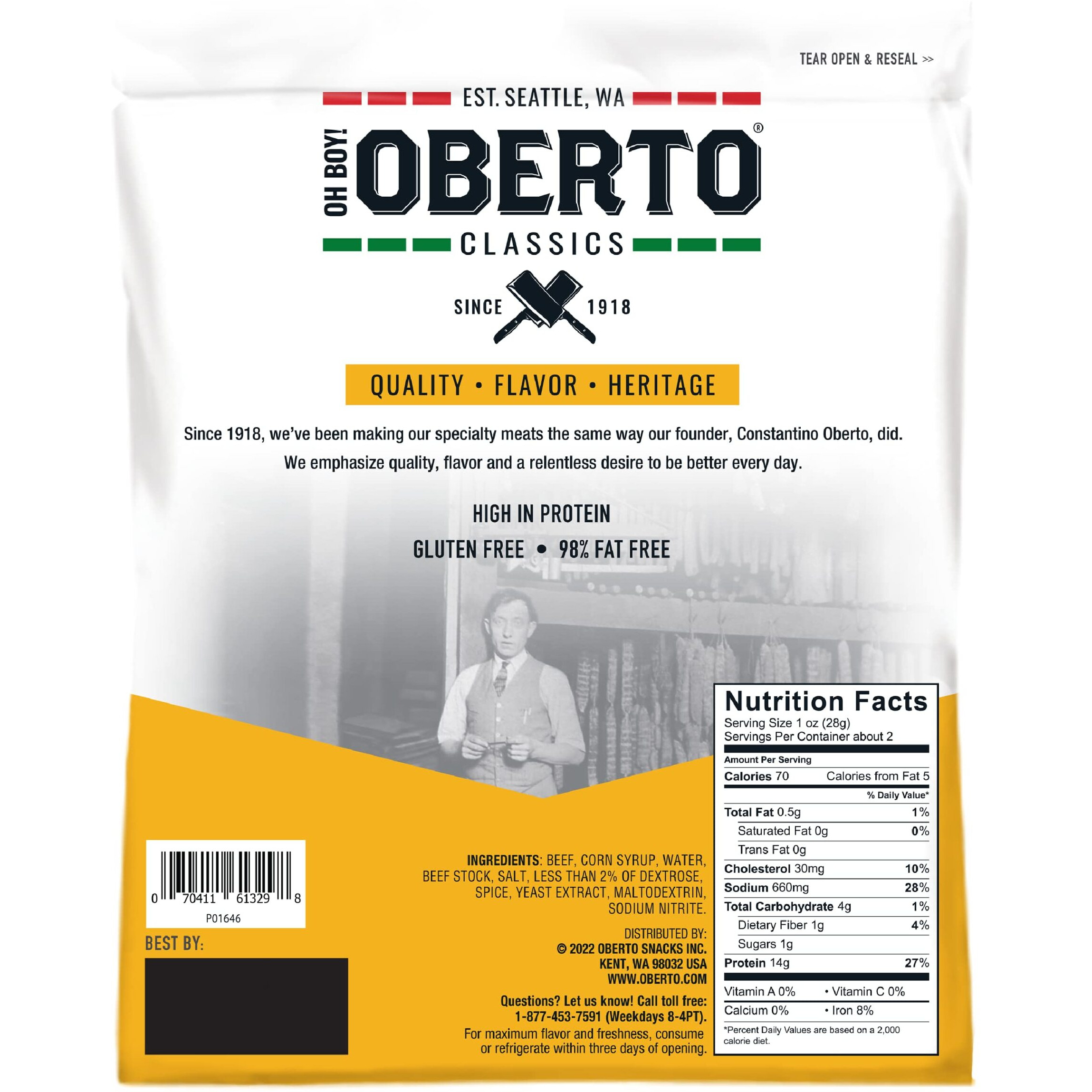 Oh Boy Oberto Classics Thin Style Original Beef Jerky, 2.2 Ounce (Pack Of 8)