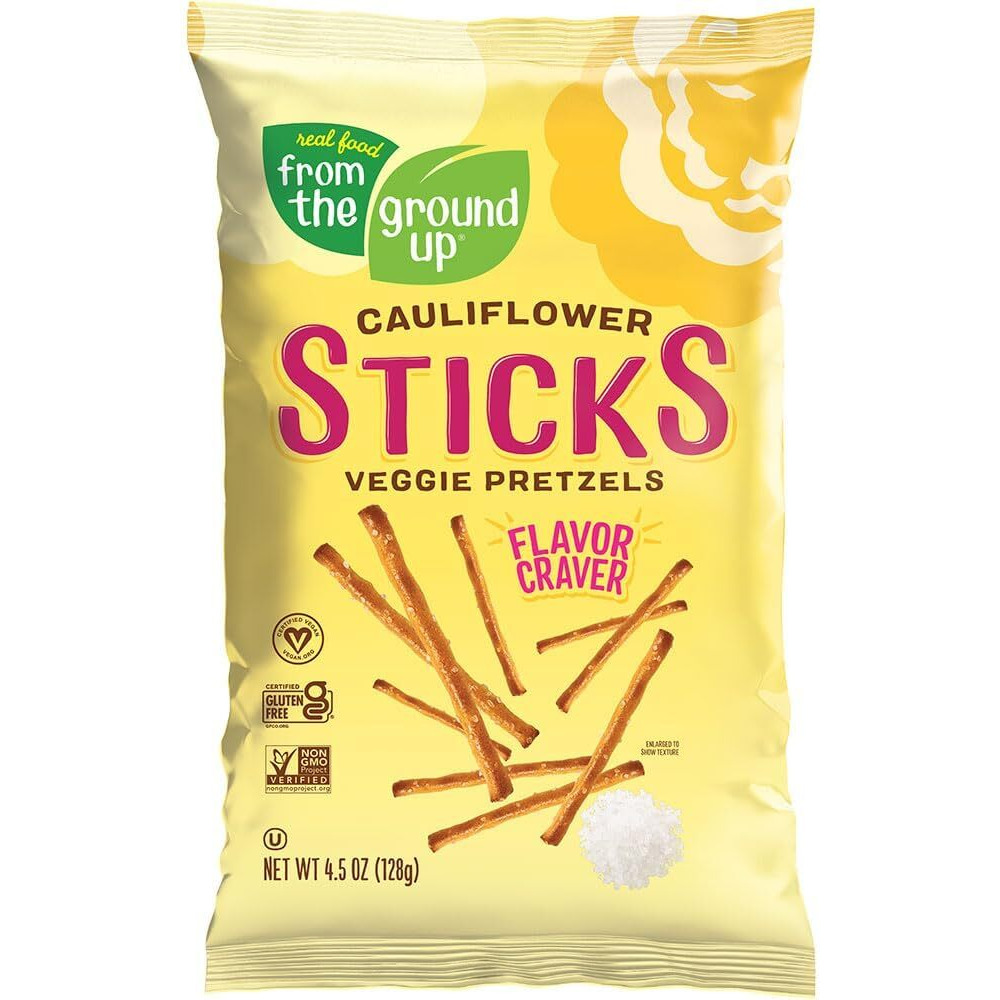 Real Food From The Ground Up Vegan Cauliflower Pretzels, Gluten Free, Non-Gmo, 6 Pack (Sticks)