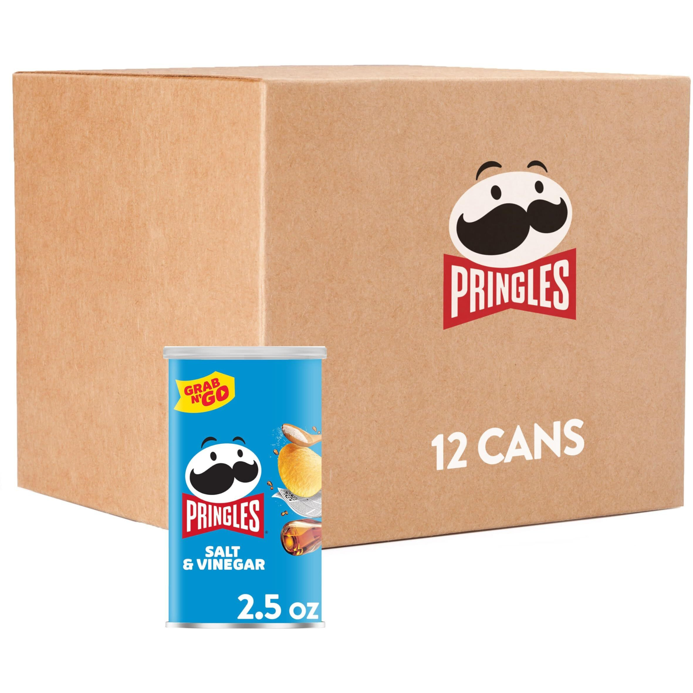 Pringles Potato Crisps Chips, Lunch Snacks, On-The-Go Snacks, Grab N' Go, Salt And Vinegar (12 Cans)