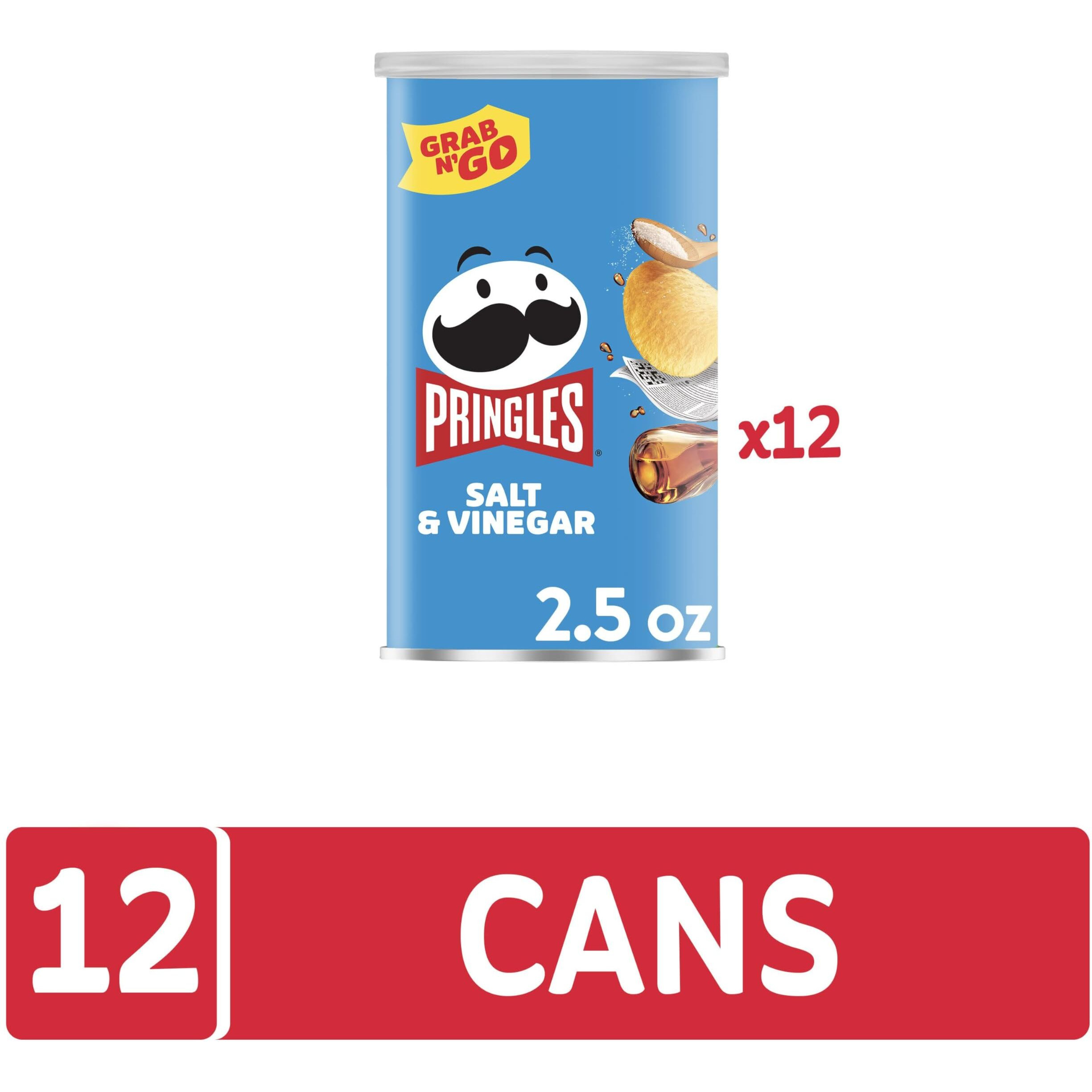 Pringles Potato Crisps Chips, Lunch Snacks, On-The-Go Snacks, Grab N' Go, Salt And Vinegar (12 Cans)
