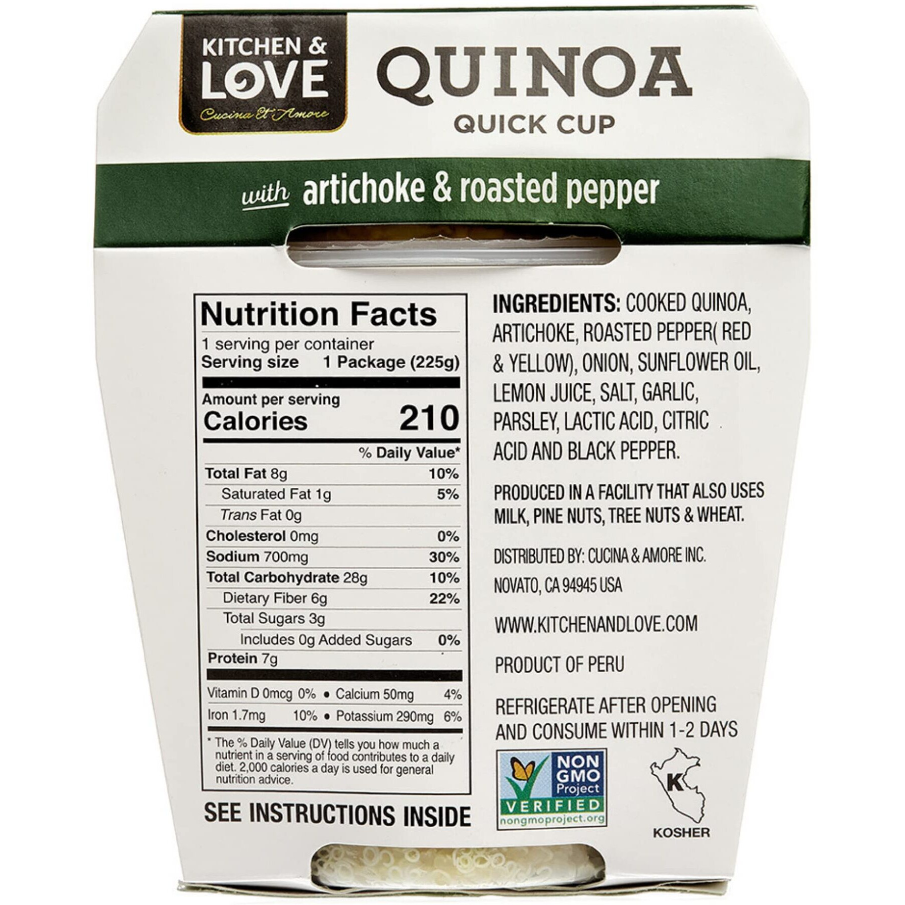 Kitchen & Love Artichoke & Roasted Peppers Quinoa Quick Meal 6-Pack | Vegan, Gluten-Free, Ready-To-Eat, No Refrigeration Required