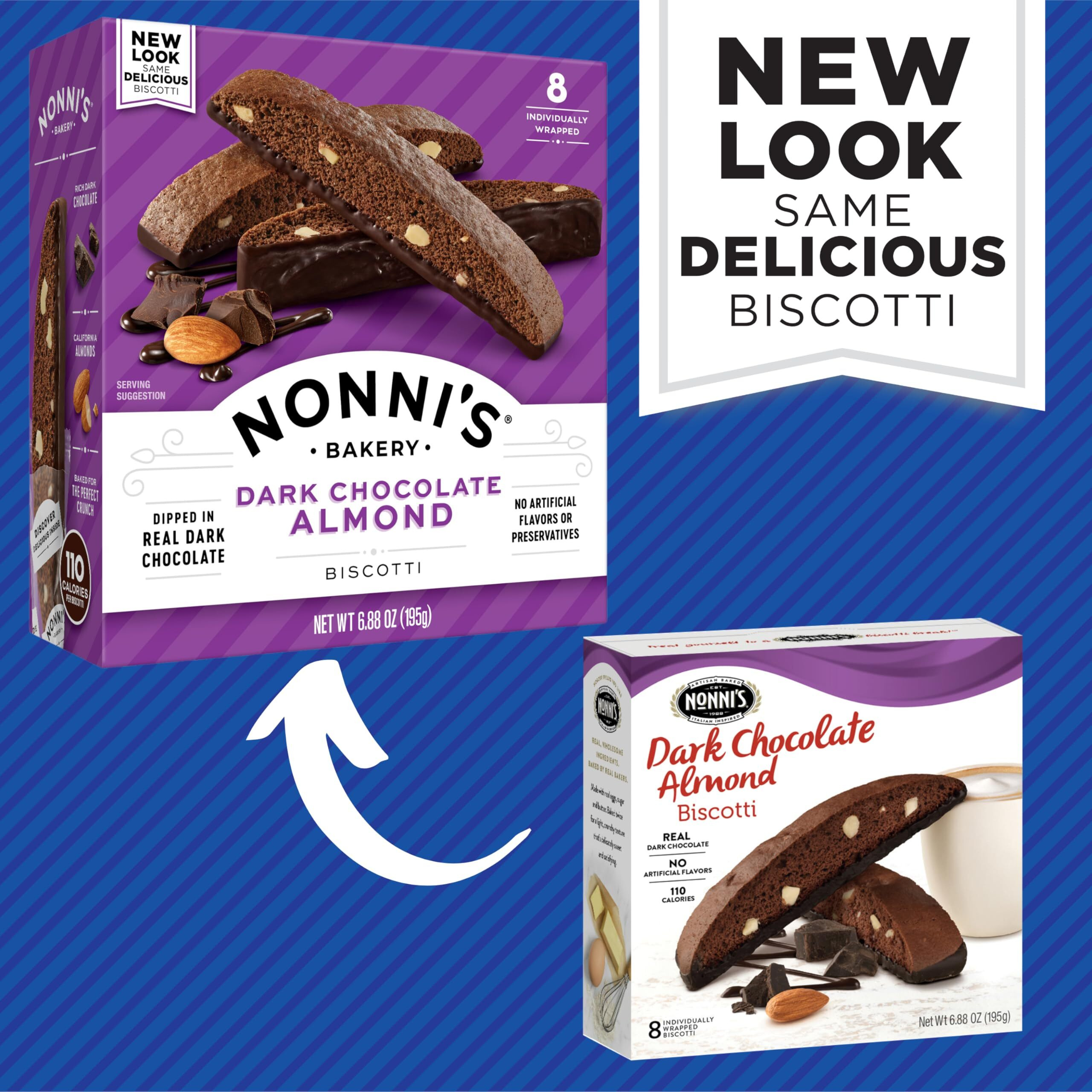 Nonni's Dark Chocolate Almond Biscotti Italian Cookies - 6 Boxes Dark Chocolate Cookies - Biscotti Individually Wrapped Cookies - Italian Biscotti Cookies W/Bittersweet Chocolate & Almonds - 6.88 Oz
