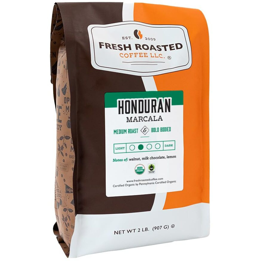 Fresh Roasted Coffee, Fair Trade Organic Honduran Marcala, 2 Lb (32 Oz), Medium Roast, Kosher, Whole Bean