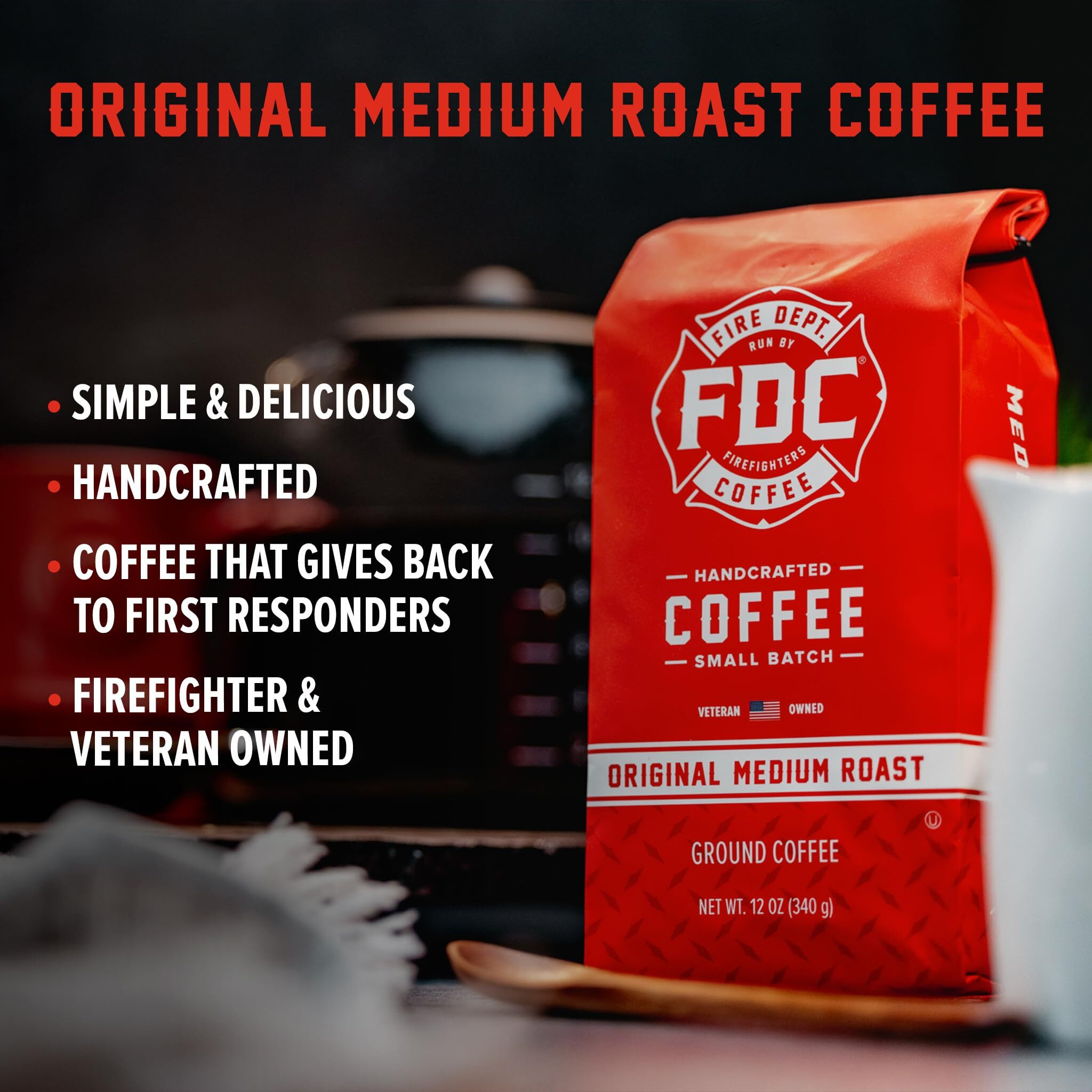 Fire Department Coffee - Gives Back To Firefighters - Balanced & Smooth Original Medium Roast Coffee Beans - Roasted In The Usa - Premium Whole Bean Coffee - Veteran Owned -12 Oz