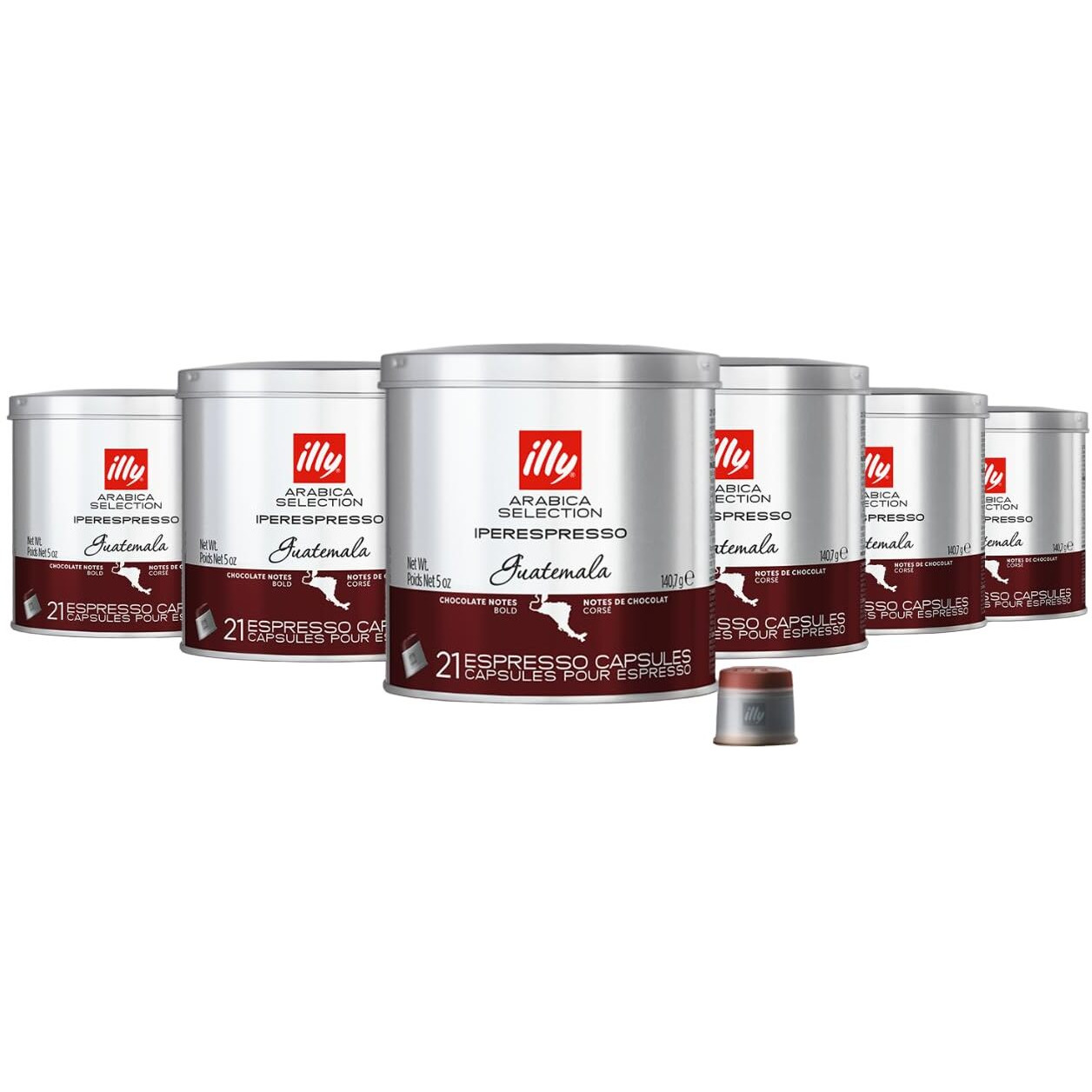 Illy Coffee Iperespresso Capsules - Single-Serve Coffee Capsules & Pods - Single Origin Coffee Pods - Guatemala Bold Roast, Notes Of Chocolate - For Iperespresso Capsule Machines - 21 Count, 6 Pack