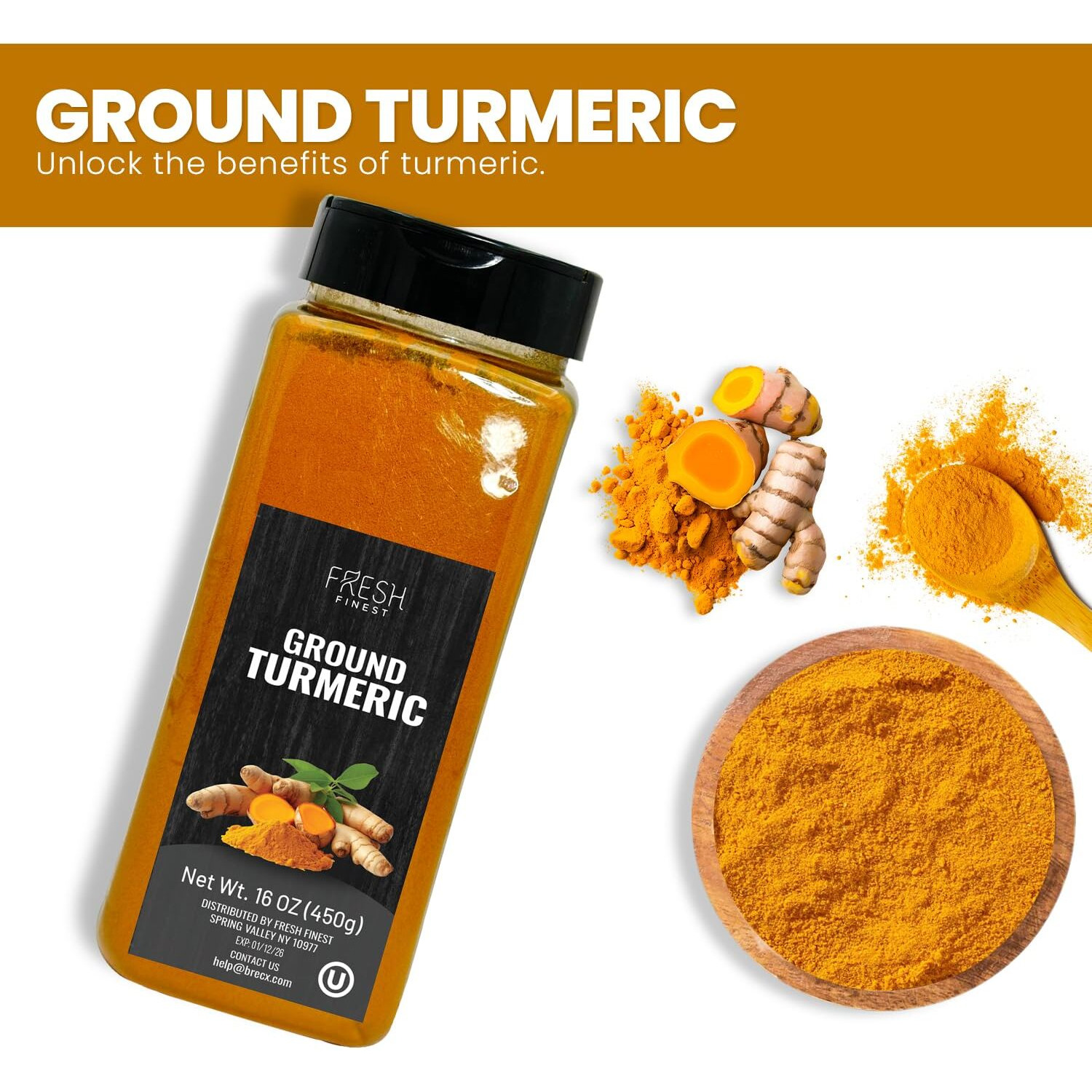 Fresh Finest Ground Turmeric Powder, Kosher & Non-Gmo, 450G (15.87Oz)