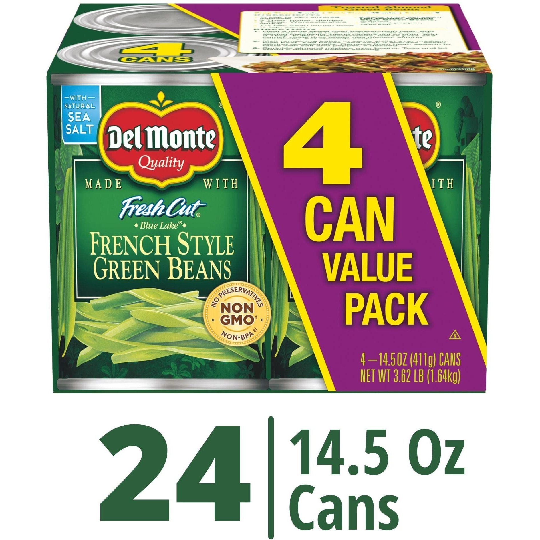 Del Monte Fresh Cut Blue Lake French Style Green Beans Canned Vegetables, 14.5 Ounce (Pack Of 24), (2400016289)