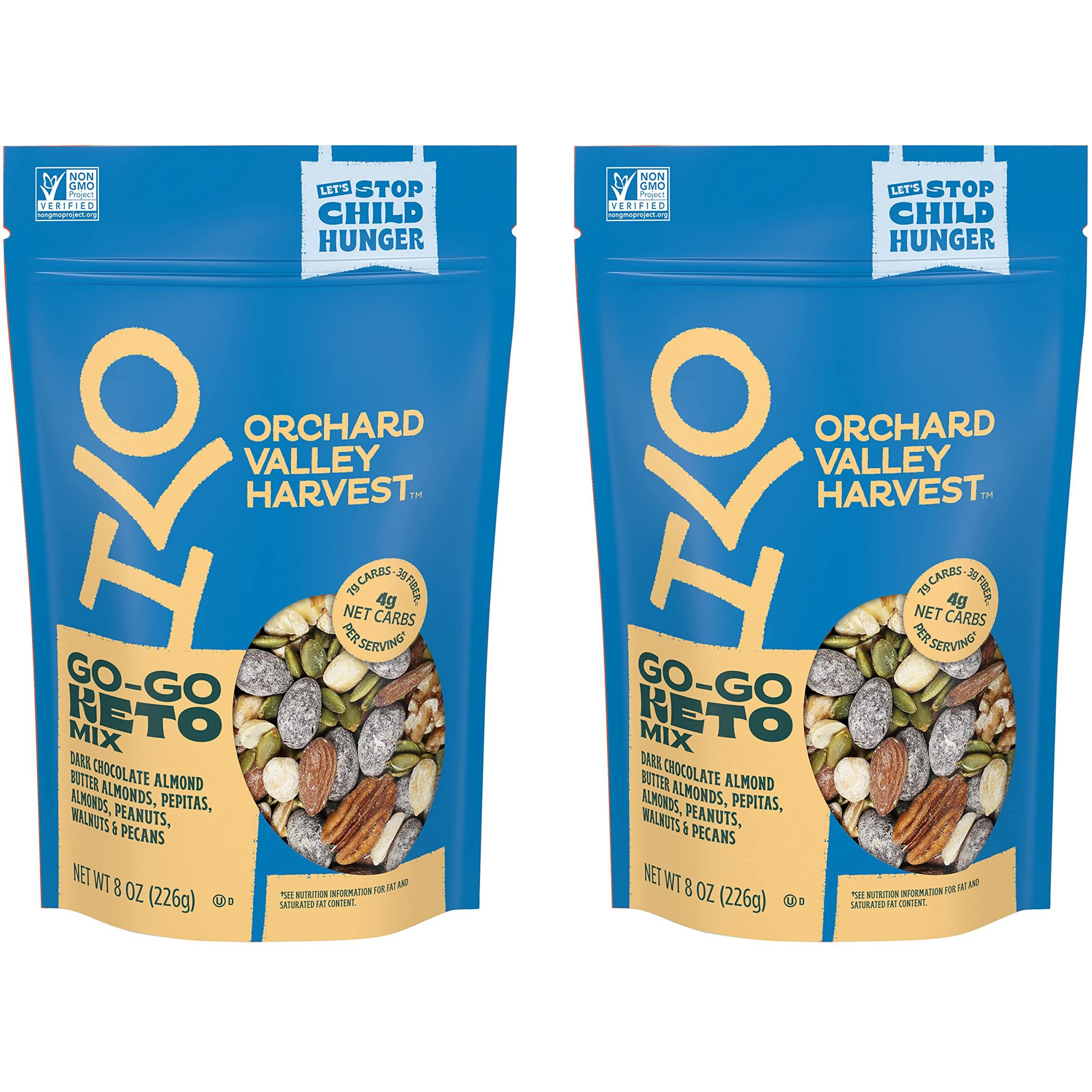 Orchard Valley Harvest Go-Go Keto Mix, 8 Oz (Pack Of 2), Dark Chocolate Almond Butter Almonds, Peanuts, Walnuts, & Pecans, Low Carb, Gluten Free, Resealable Bag, Snacks For Adults & Kids