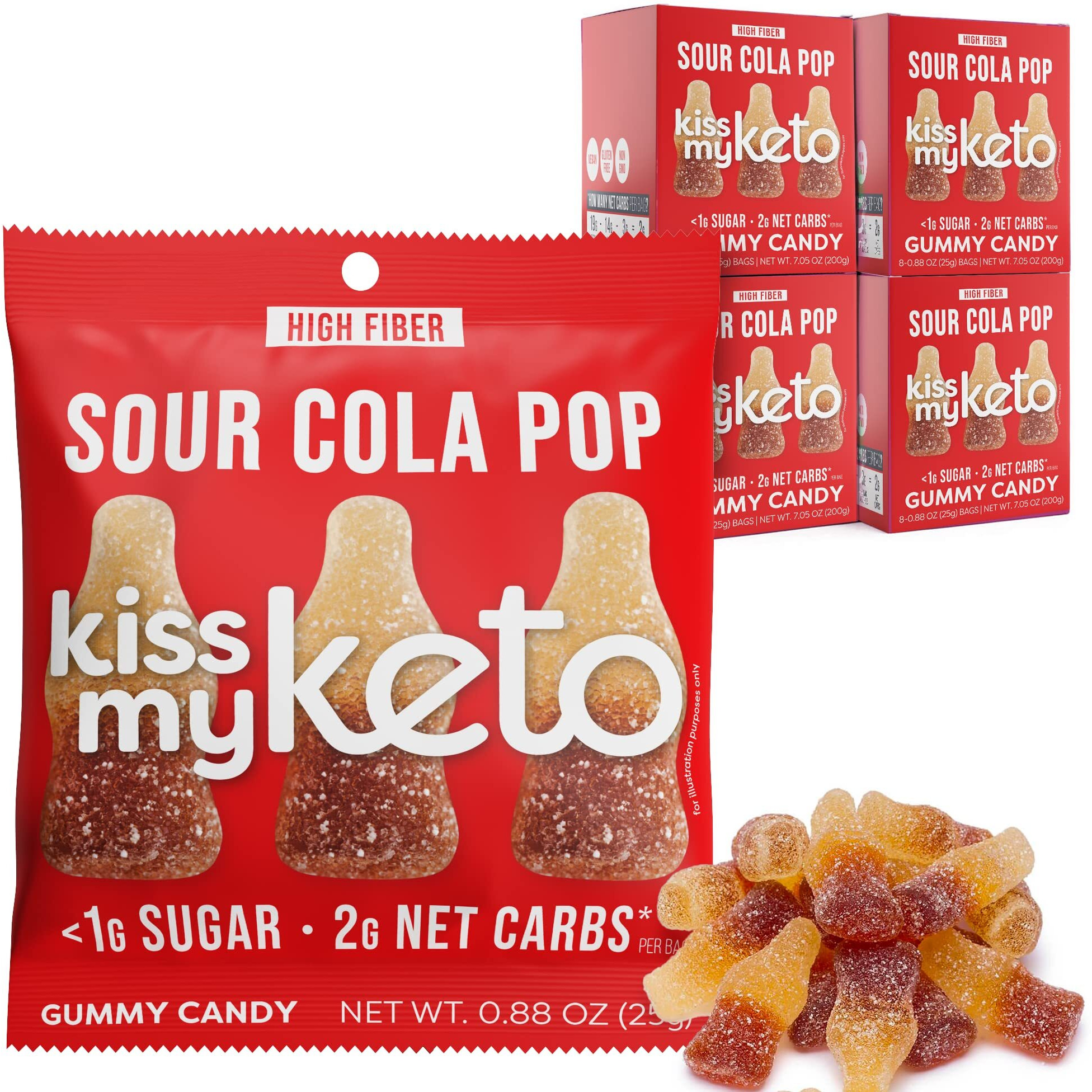 Kiss My Keto Gummies Candy - Low Carb Candy Sour Cola Pop, Keto Snack Pack - Healthy Candy Gummys - Vegan Candy, Keto Gummy Candy - Keto Candy Gummies (32-Pack)