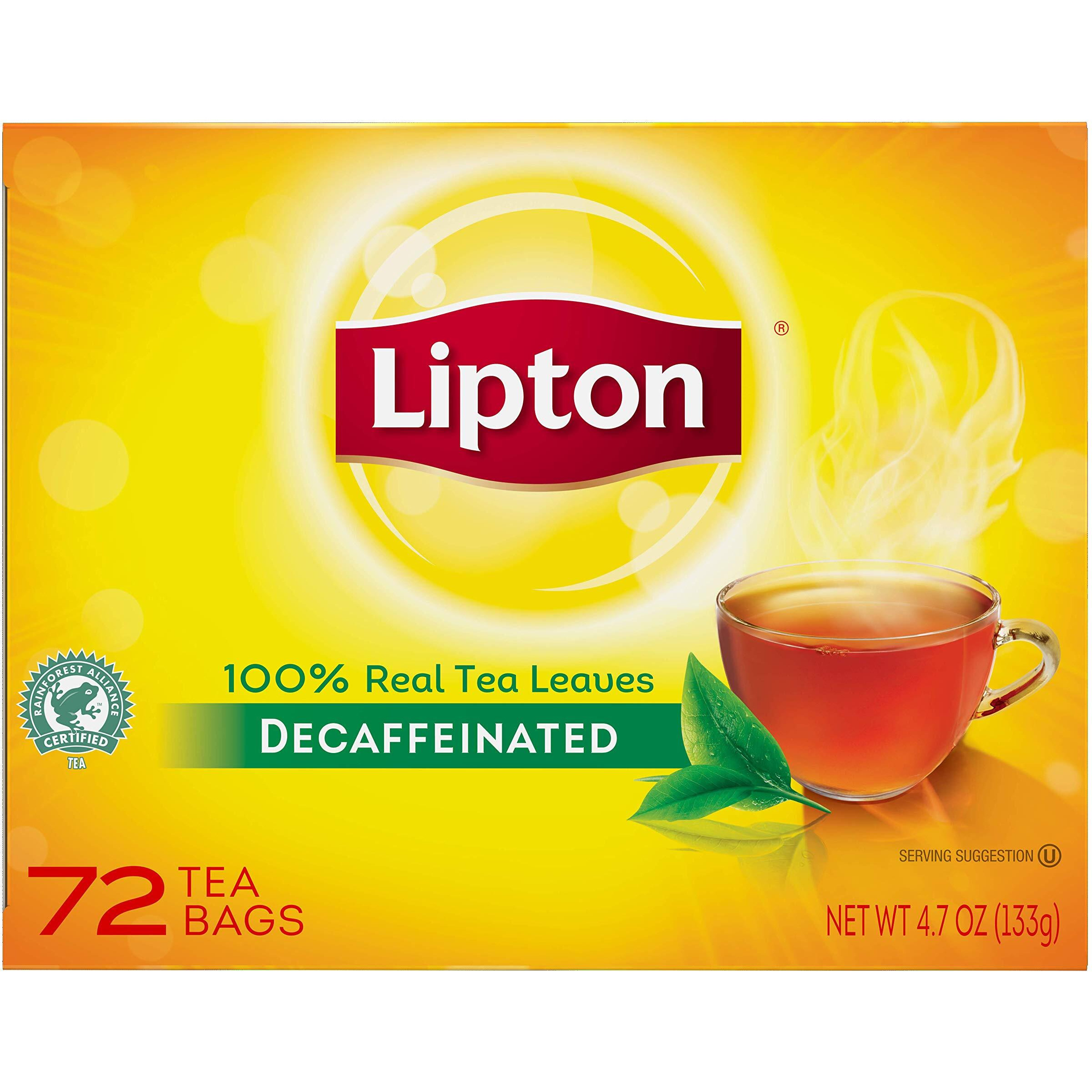 Lipton Decaffeinated Black Enveloped Tea Bags, 72 Count (Pack Of 6)
