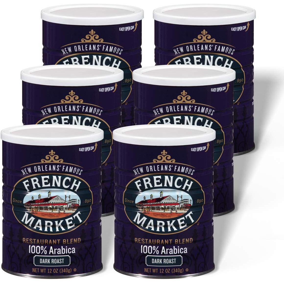 French Market Coffee & Chicory Restaurant Blend Dark Roast Ground Coffee, 12Oz Can (Pack Of 6)