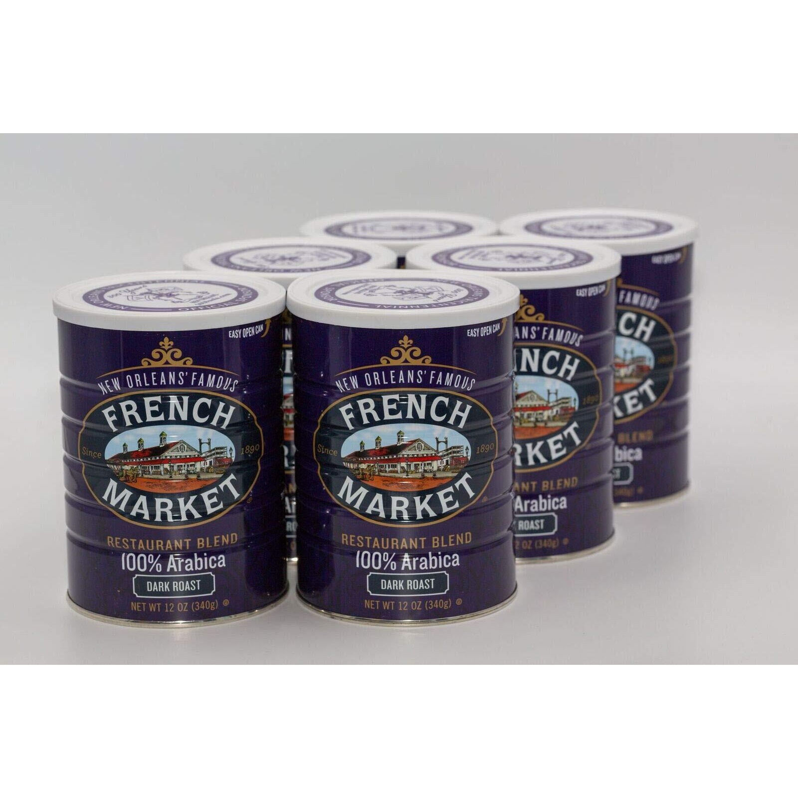 French Market Coffee & Chicory Restaurant Blend Dark Roast Ground Coffee, 12Oz Can (Pack Of 6)