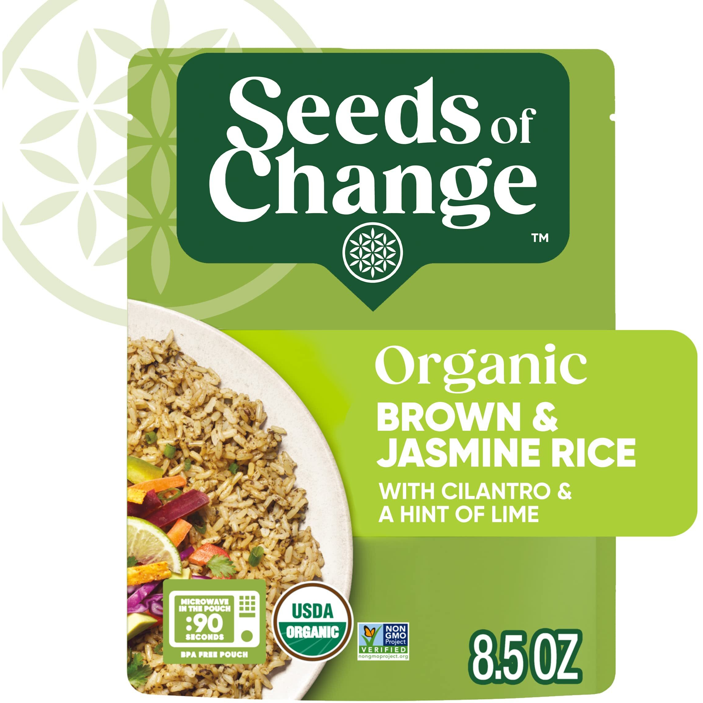 Seeds Of Change Organic Brown Jasmine Rice With Cilantro & A Hint Of Lime, Good Source Of Fiber, No Artificial Ingredients Or Preservatives, Vegetarian Friendly, Usda Certified Organic, Gluten Free & Non-Gmo, 8.5 Ounce (Pack Of 12)