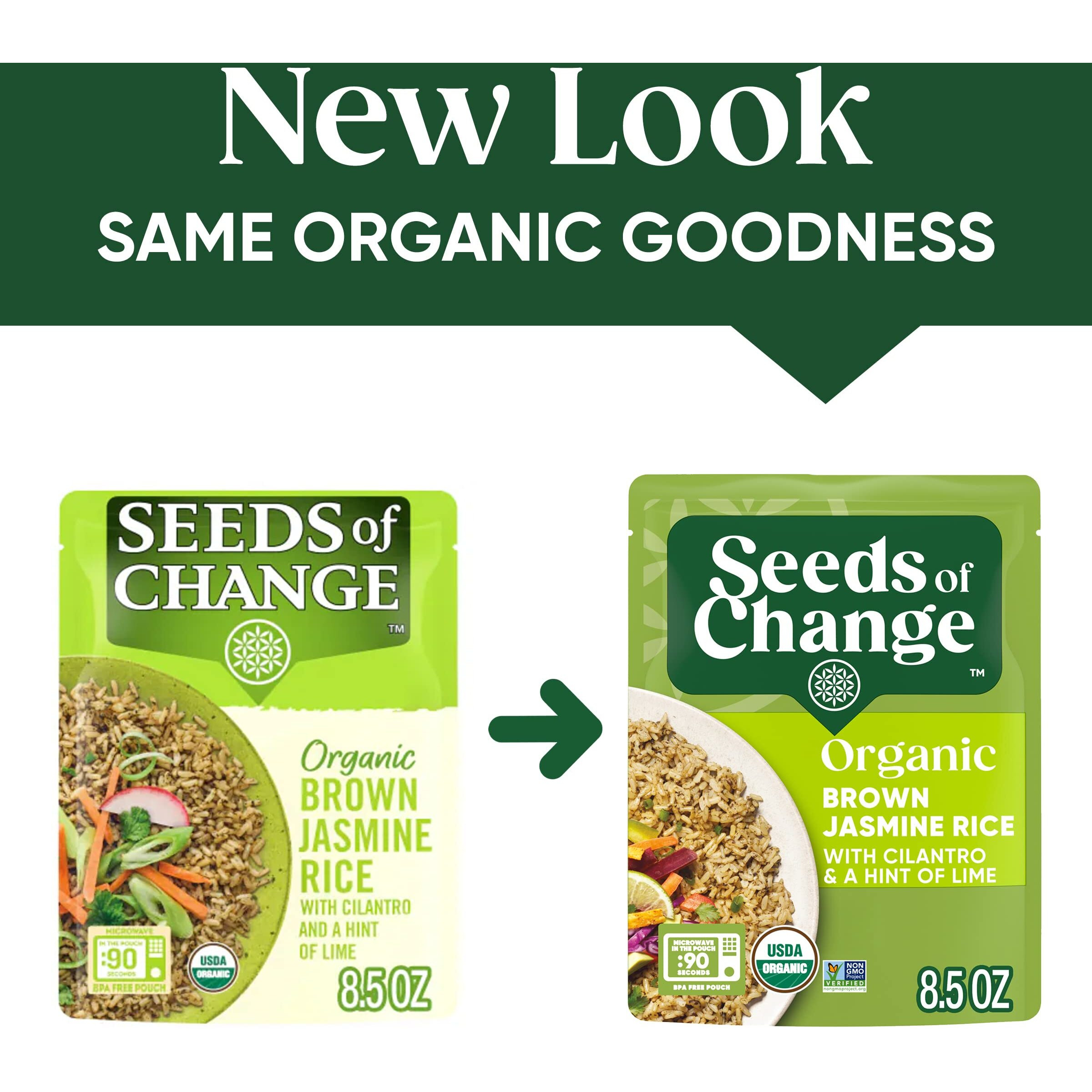 Seeds Of Change Organic Brown Jasmine Rice With Cilantro & A Hint Of Lime, Good Source Of Fiber, No Artificial Ingredients Or Preservatives, Vegetarian Friendly, Usda Certified Organic, Gluten Free & Non-Gmo, 8.5 Ounce (Pack Of 12)