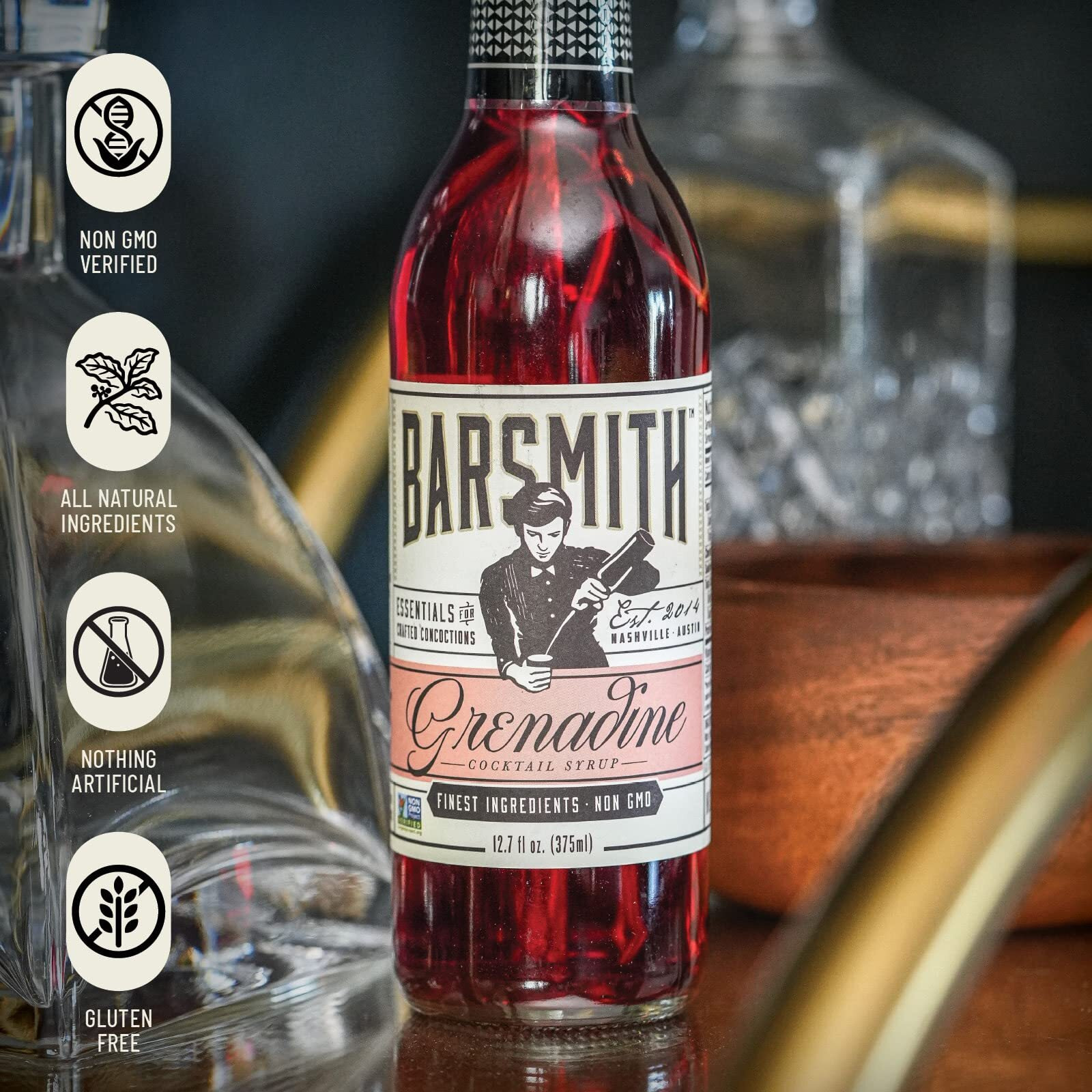 Barsmith Bar Essentials Grenadine Syrup, Sweet Cherry Cocktail Mixer For Shirley Temples, No Artificial Flavors, Non-Gmo, 12.7-Oz. Bottle, Pack Of 1