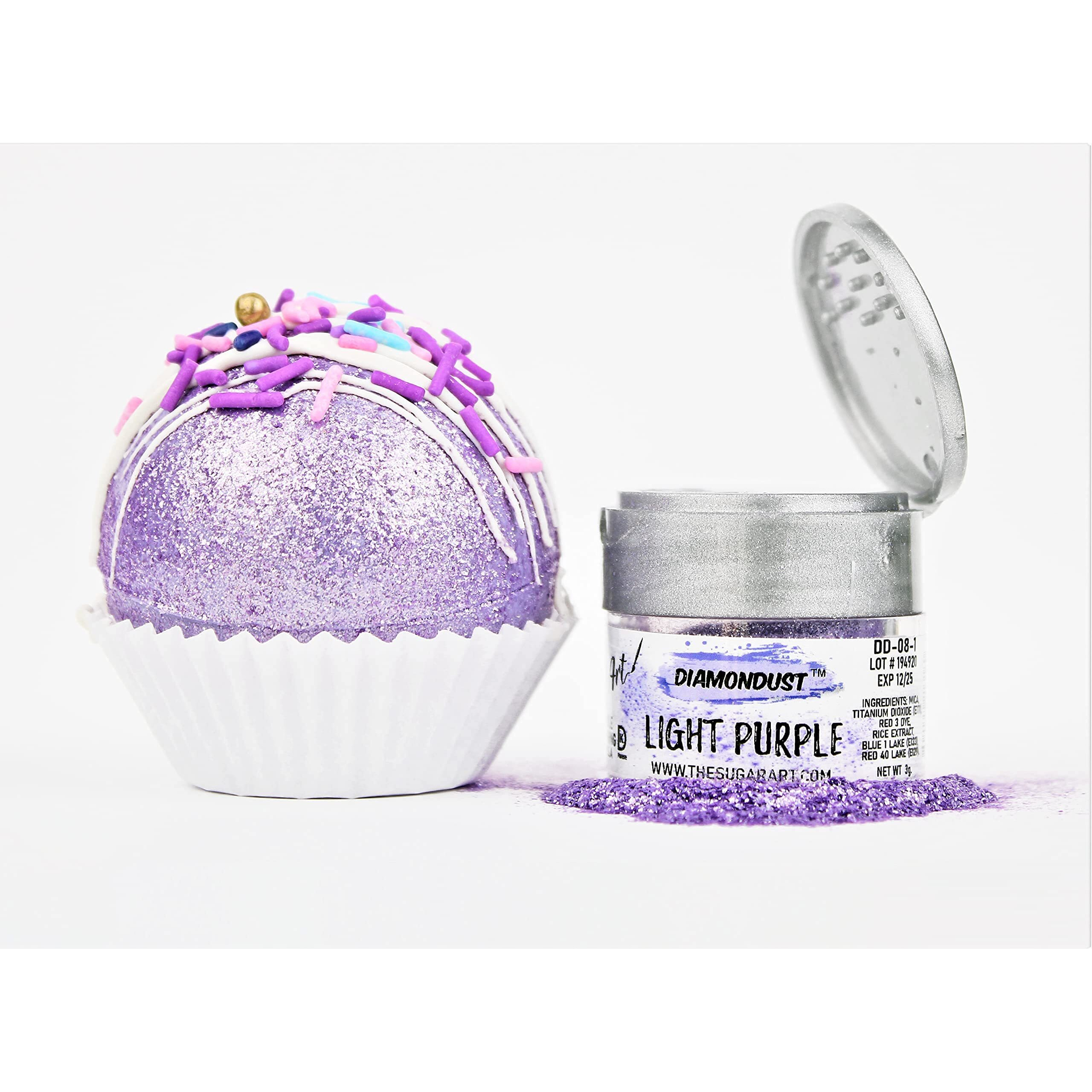 Light Purple Edible Glitter For Drinks, Cocktails, Cake Decorating, Strawberries, Chocolates & More | No Taste | 3G | 100% Food-Safe | Kosher, Vegan, Gluten & Nut Free | Diamondust By The Sugar Art
