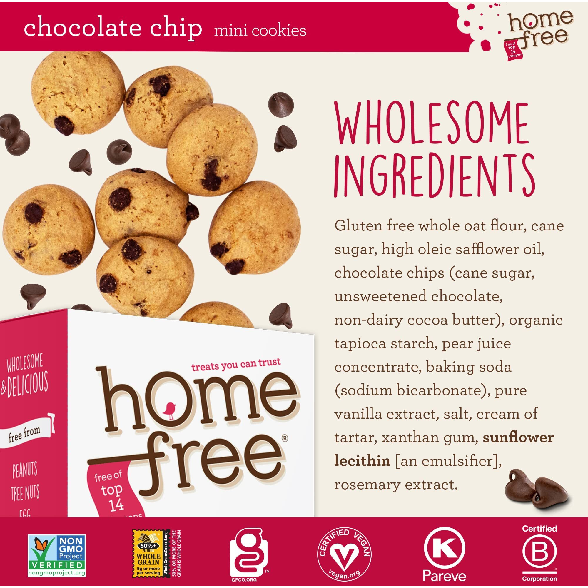 Homefree Mini Chocolate Chip Cookies, Gluten Free, Nut Free, Vegan, School Safe And Allergy Friendly Snack, 5 Oz. Box (Pack Of 6)
