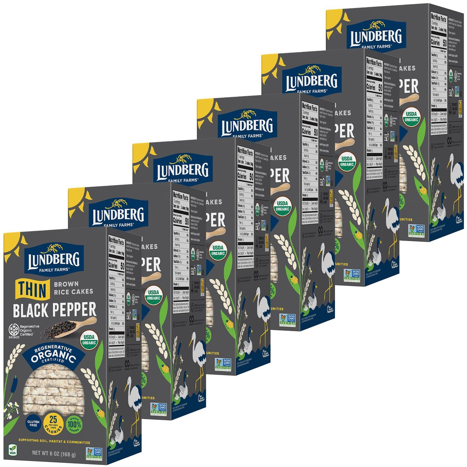 Lundberg Thin Stackers - Rice Cakes, Organic Brown Rice With Organic Cracked Black Pepper And Sea Salt, Healthy Snacks For Adults, Low-Calorie Snacks, Organic Snacks, Vegan, 6 Oz (Pack Of 6)