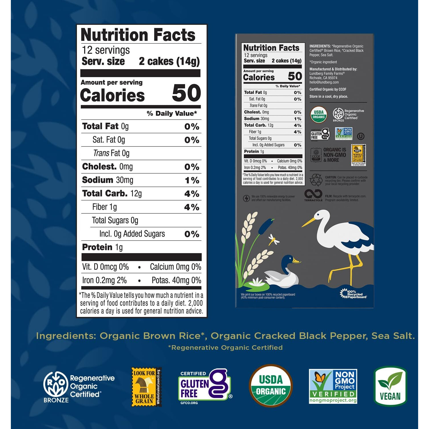 Lundberg Thin Stackers - Rice Cakes, Organic Brown Rice With Organic Cracked Black Pepper And Sea Salt, Healthy Snacks For Adults, Low-Calorie Snacks, Organic Snacks, Vegan, 6 Oz (Pack Of 6)