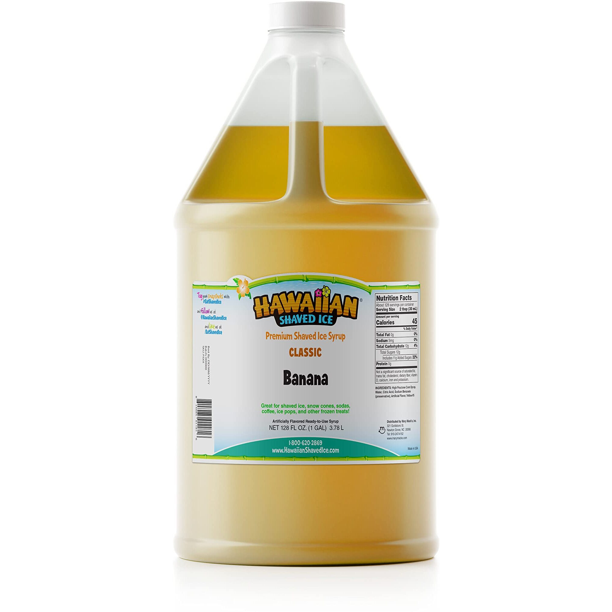 Hawaiian Shaved Ice Syrup, Banana, Gallon