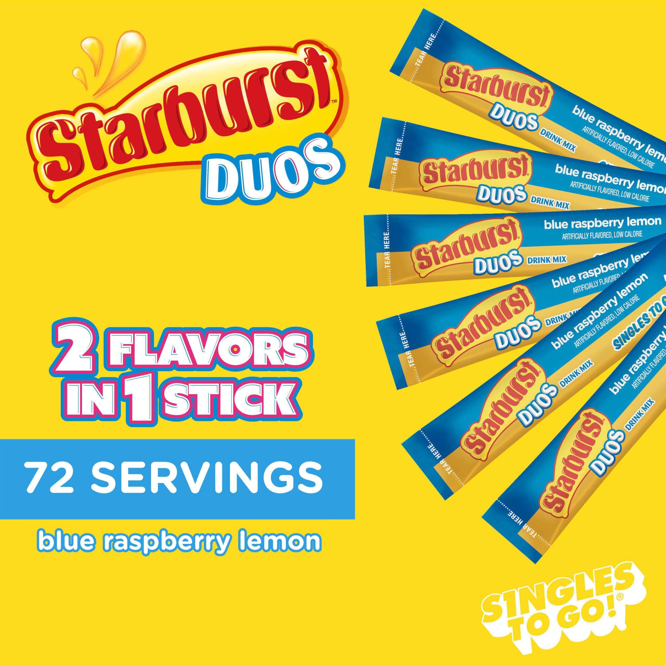 Starburst Duos Singles To Go Powdered Drink Mix, Blue Raspberry Lemon, 12 Boxes With 6 Packets Each - 72 Total Servings, Sugar-Free Drink Powder, Just Add Water, 6 Count (Pack Of 12)