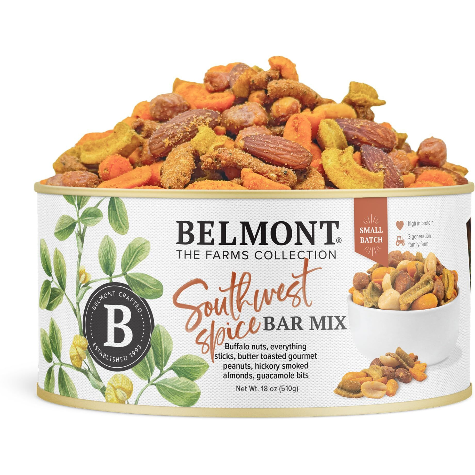 Belmont Peanuts Southwest Spice Bar Mix, 18 Oz (1 Pack) - Virginia Peanuts, Buffalo Nuts, Everything Sticks, Smoked Almonds And Guacamole Bits - Simple Ingredients, No Preservatives, Hand Seasoned