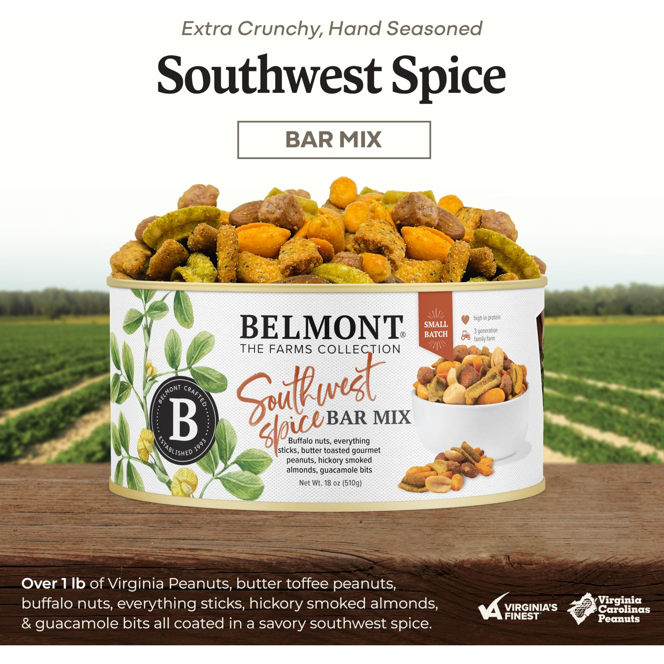 Belmont Peanuts Southwest Spice Bar Mix, 18 Oz (1 Pack) - Virginia Peanuts, Buffalo Nuts, Everything Sticks, Smoked Almonds And Guacamole Bits - Simple Ingredients, No Preservatives, Hand Seasoned