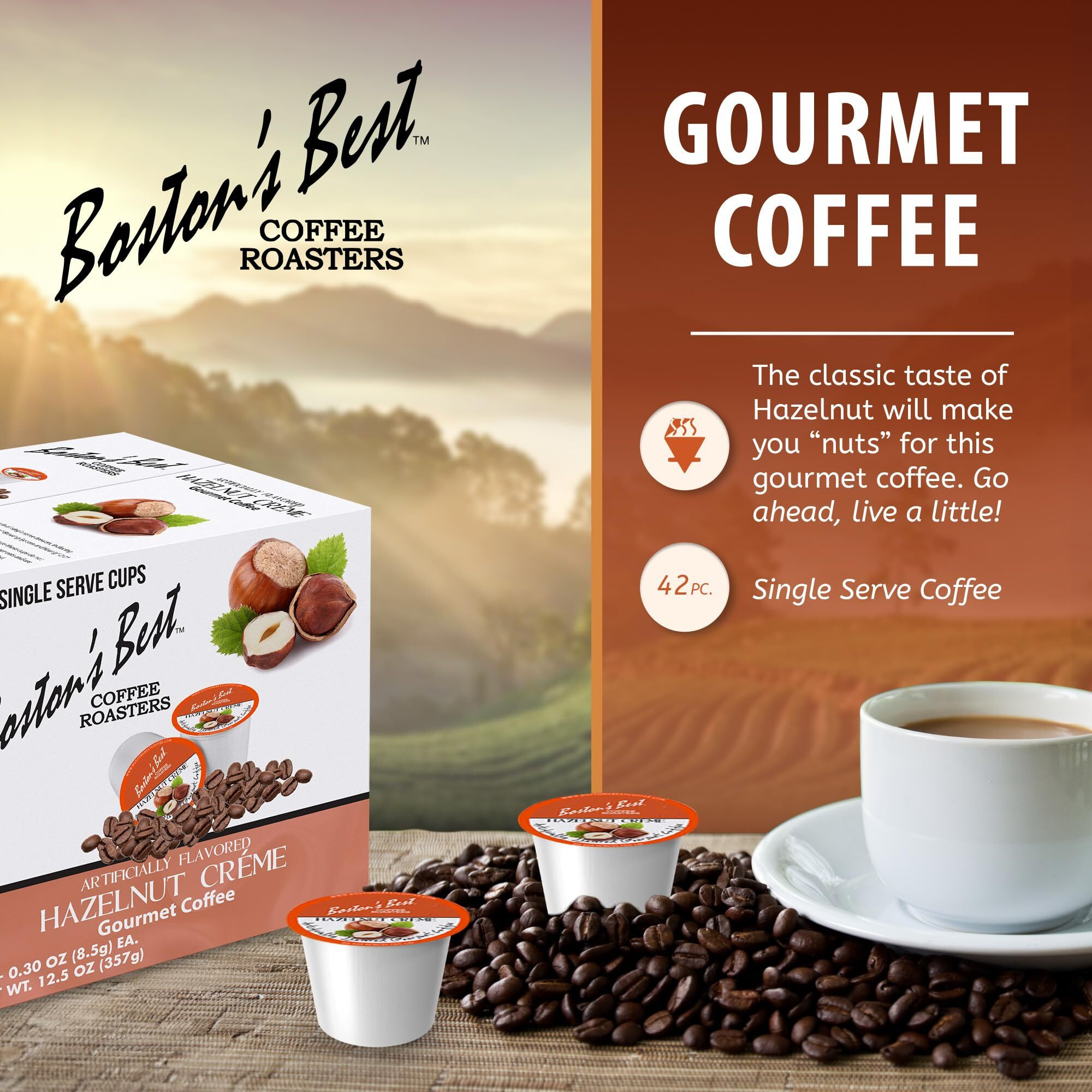 Bostons Best Coffee - Hazelnut Creme Flavored Coffee, Delicious Gourmet Coffee Compatible With Keurig Coffee Maker, 1 Count (42 Single Serve Cups)