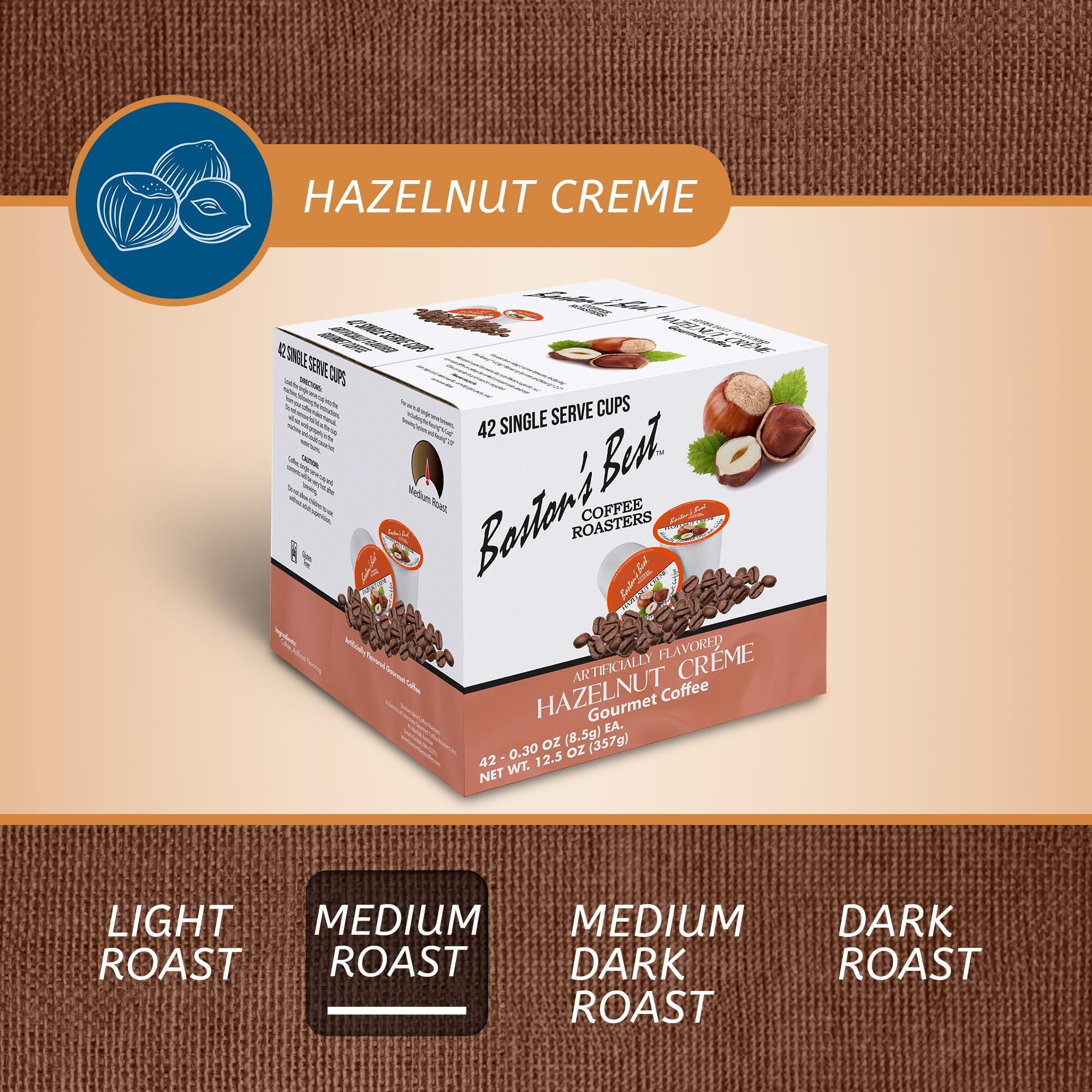 Bostons Best Coffee - Hazelnut Creme Flavored Coffee, Delicious Gourmet Coffee Compatible With Keurig Coffee Maker, 1 Count (42 Single Serve Cups)