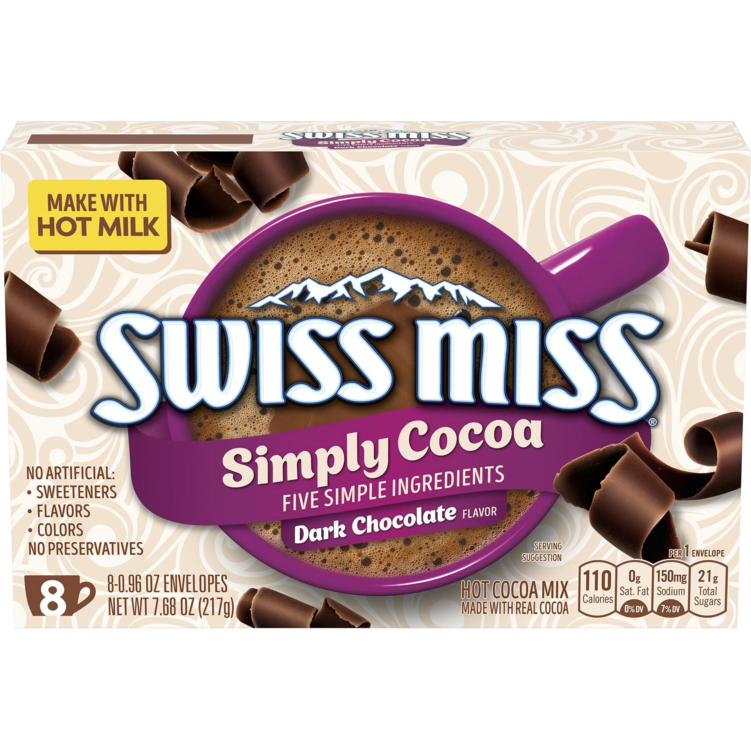 Swiss Miss Simply Cocoa Dark Chocolate Flavored Hot Cocoa Mix, 8 Count Hot Cocoa Mix Packets