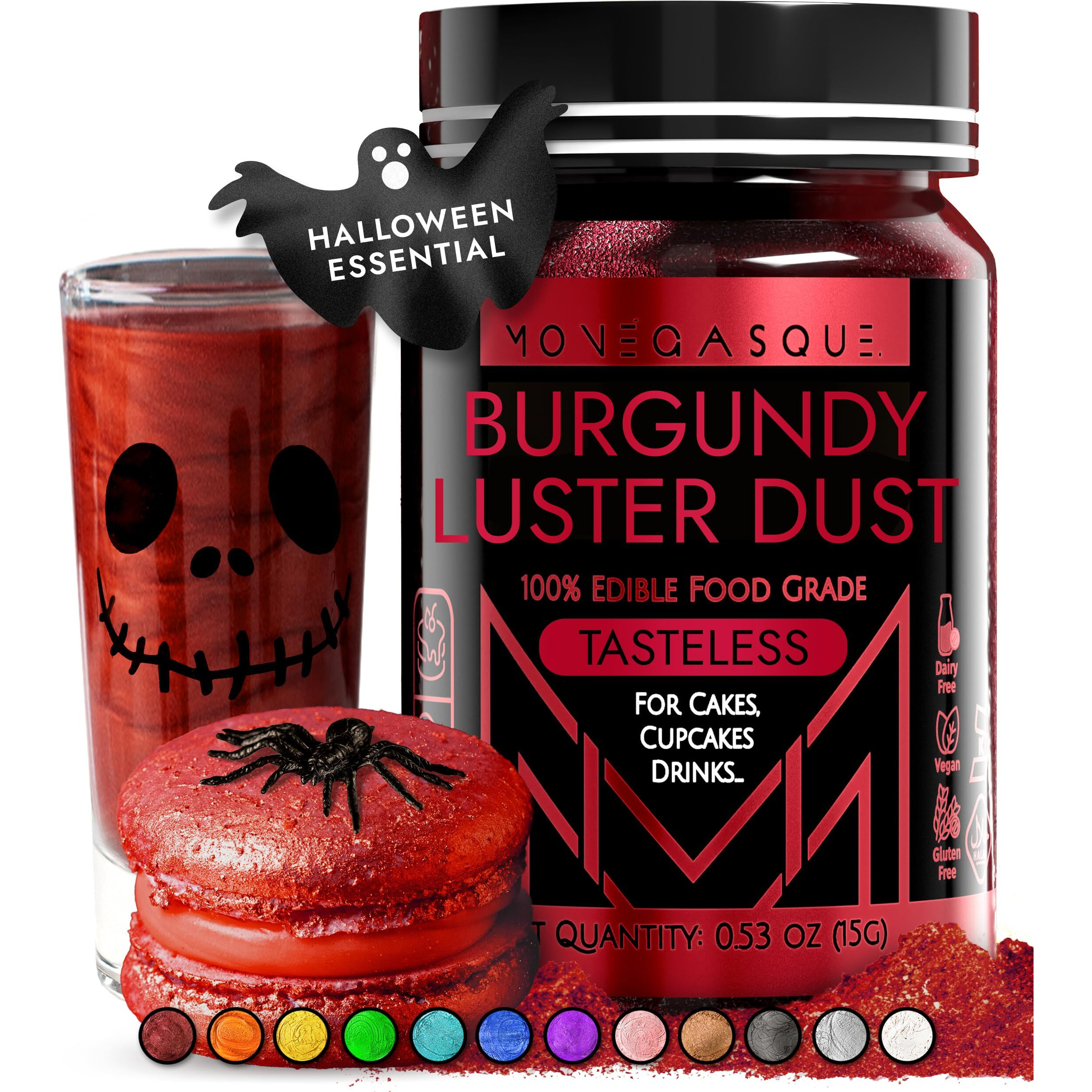 Mon  Gasque Burgundy Luster Dust Edible Glitter For Cocktails 15G - Premium Halloween Cocktail Glitter For Drinks - Cake Glitter - Edible Glitter For Drinks - Edible Dust - Edible Glitter For Cakes