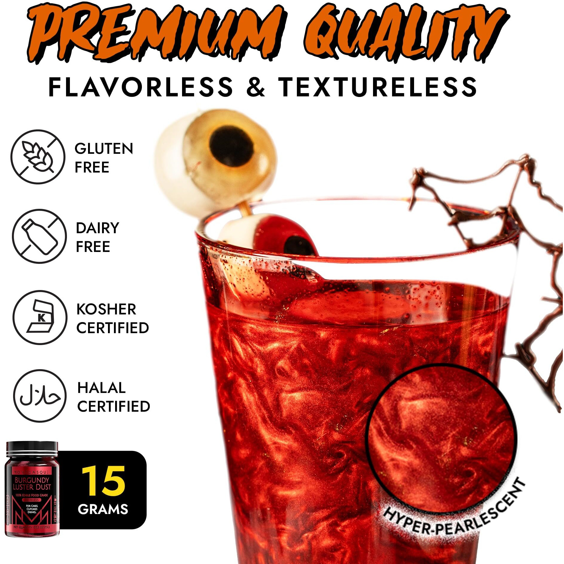 Mon  Gasque Burgundy Luster Dust Edible Glitter For Cocktails 15G - Premium Halloween Cocktail Glitter For Drinks - Cake Glitter - Edible Glitter For Drinks - Edible Dust - Edible Glitter For Cakes