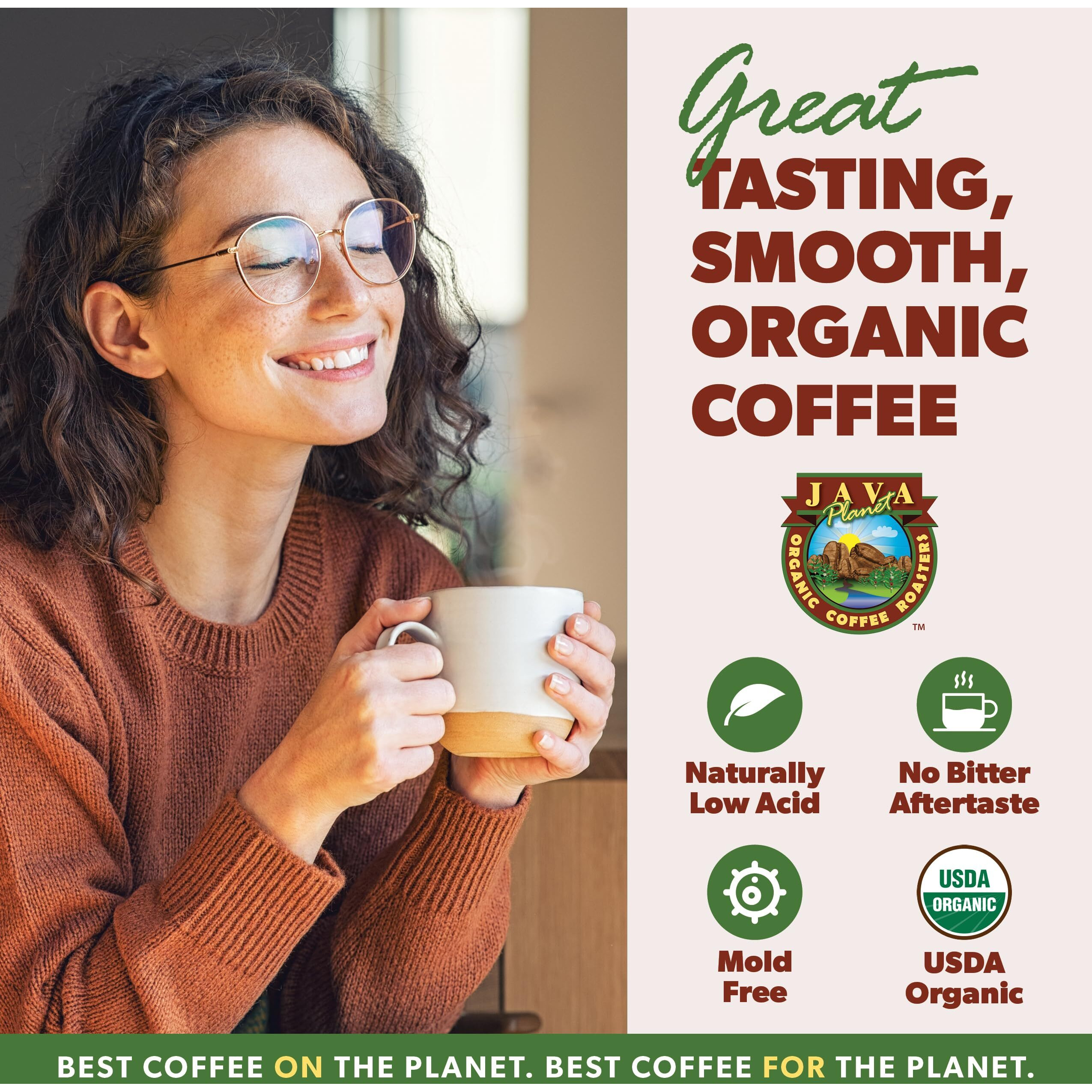 Java Planet Organic, Peru Single Origin Medium Dark Roast, Smooth Full Flavored Organic Coffee Beans, Low Acid, Whole Bean Coffee, Smithsonian Bird Friendly Two 1Lb Bags