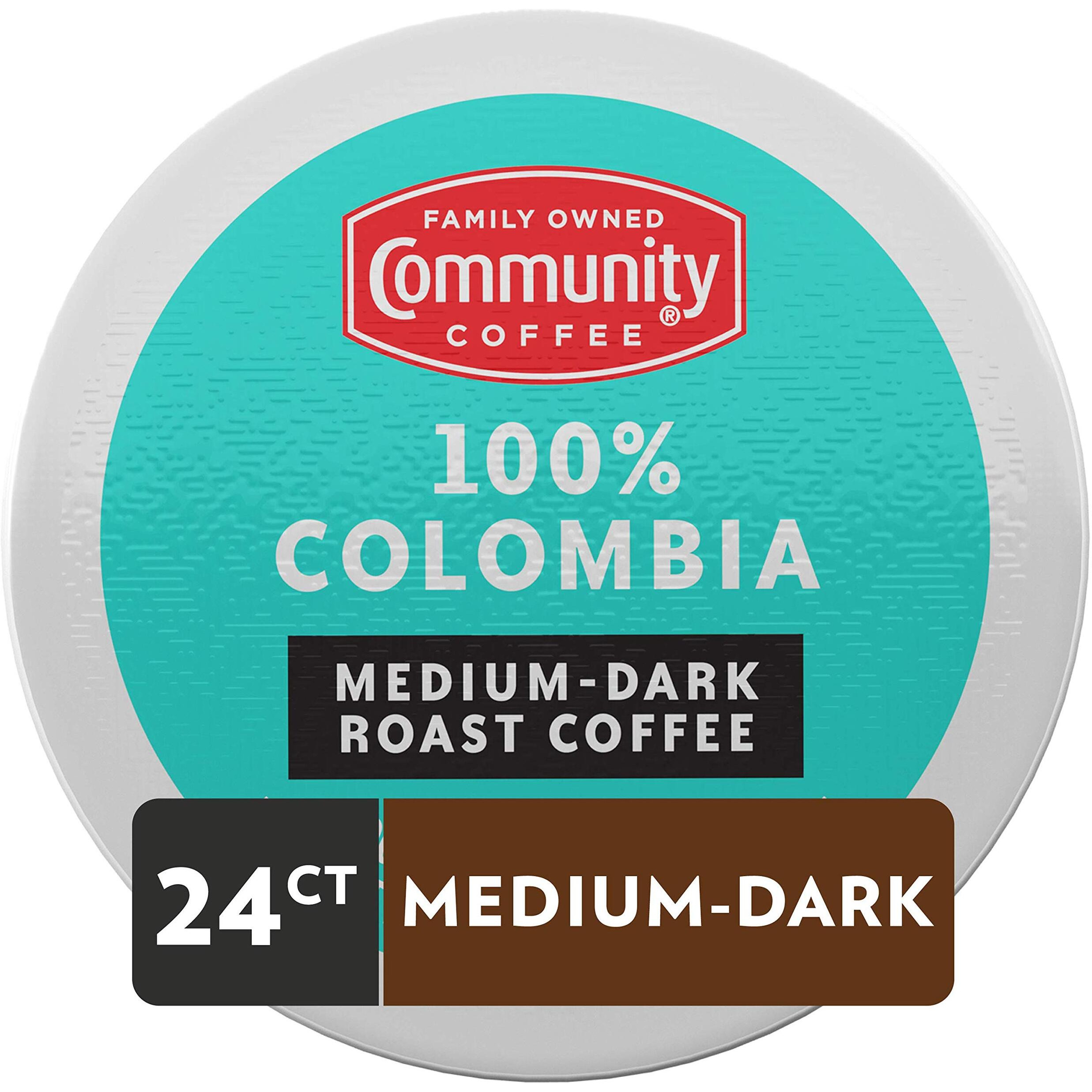 Community Coffee 100% Colombia 24 Count Coffee Pods, Medium Dark Roast, Compatible With Keurig 2.0 K-Cup Brewers