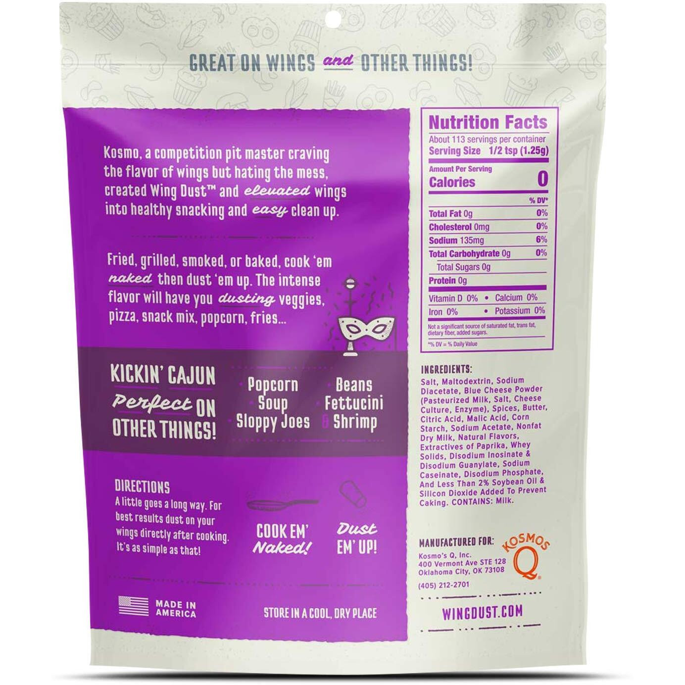 Kosmos Q Kickin Cajun Wing Dust - 5 Oz Bag For Wings, Popcorn & More - Dry Bbq Wings Rub With Spicy Cajun Heat (Kickin Cajun)