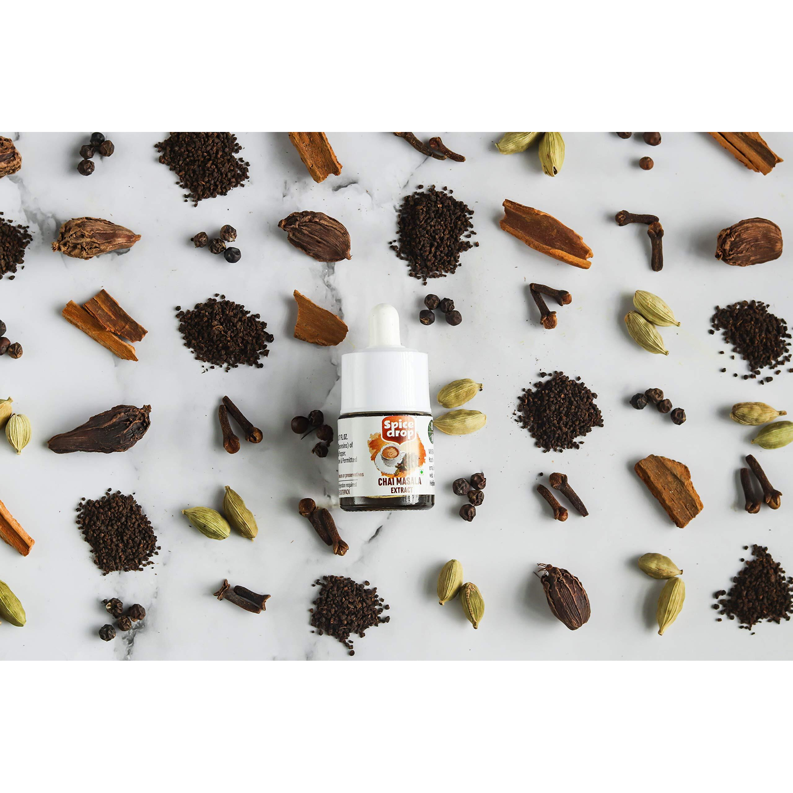 Spice Drop Chai Masala Extract - Tea, Coffee, Latte - Premium Quality & Rich Aroma, Authentic Indian Spices Blend Extract With No Added Color Or Preservative, Unsweetened, Non Gmo, Vegan, Gluten Free - 0.17 Oz - Upto 180 Cups (Pack Of 1)
