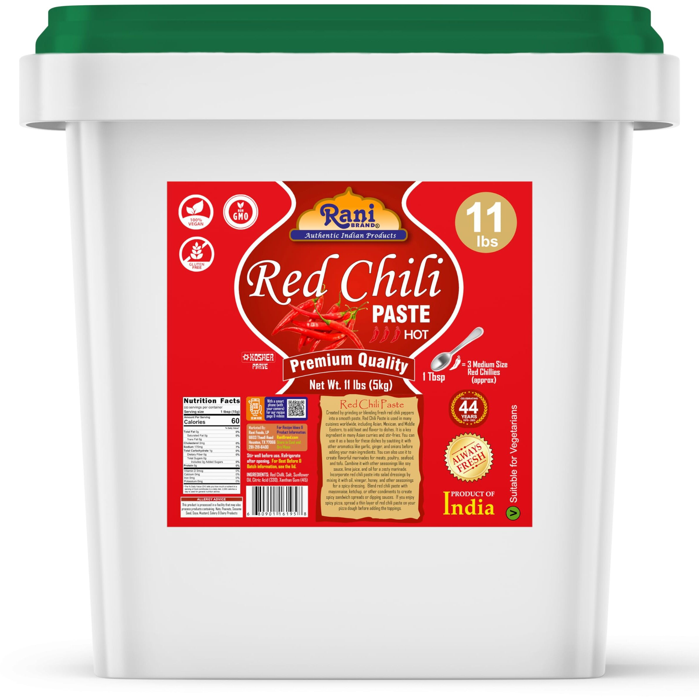Rani Red Chilli Cooking Paste 176Oz (11Lbs) 5Kg Bulk ~ Vegan | Gluten Free | Non-Gmo | Kosher | No Colors | Indian Origin