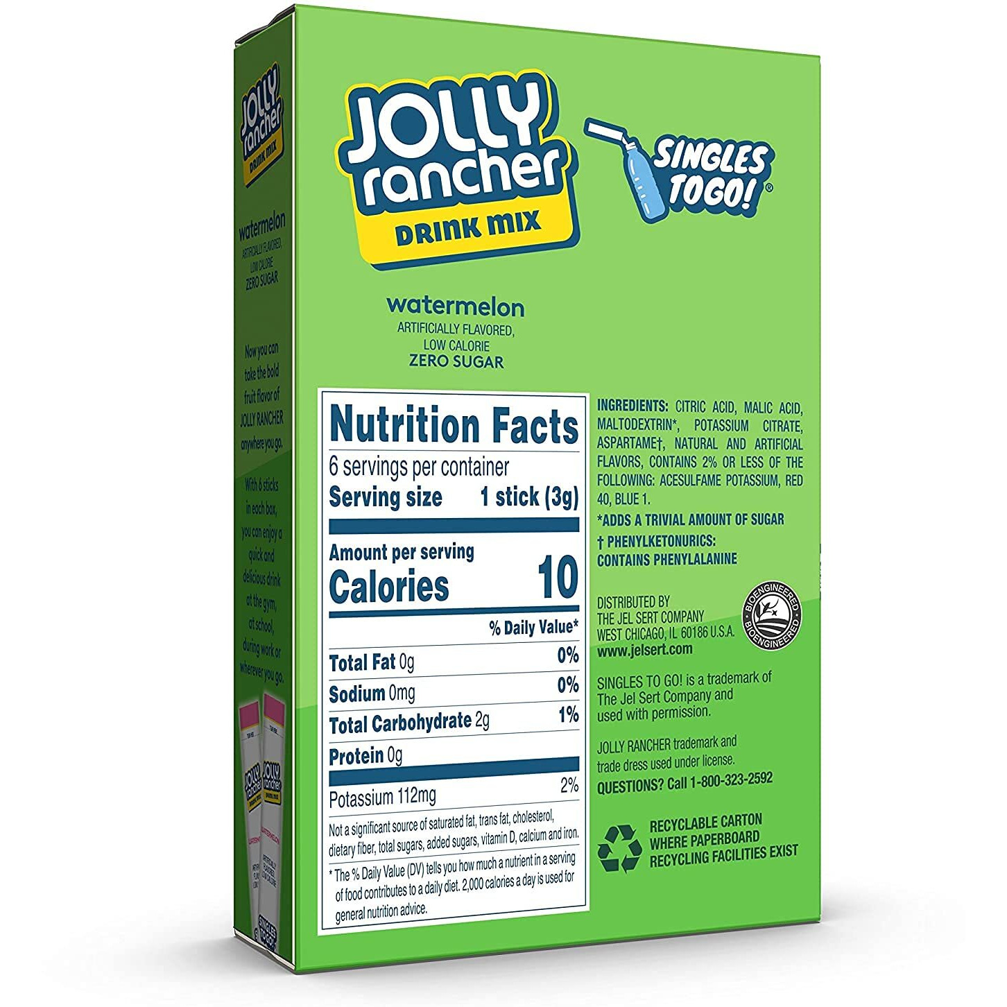 Lot Of 3- (6-Ct.) Boxes Jolly Rancher Watermelon Singles To Go Sugar Free Drink Mix.