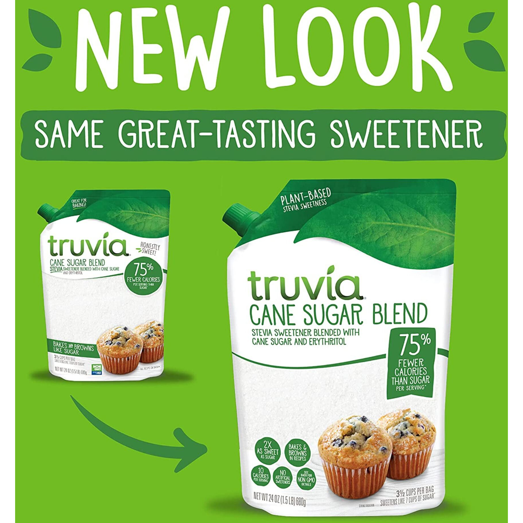 Truvia Sweetener Baking Blend, Now Called "&quotCane Sugar Blend"" 2 Pack, 1.5 Lbs Each