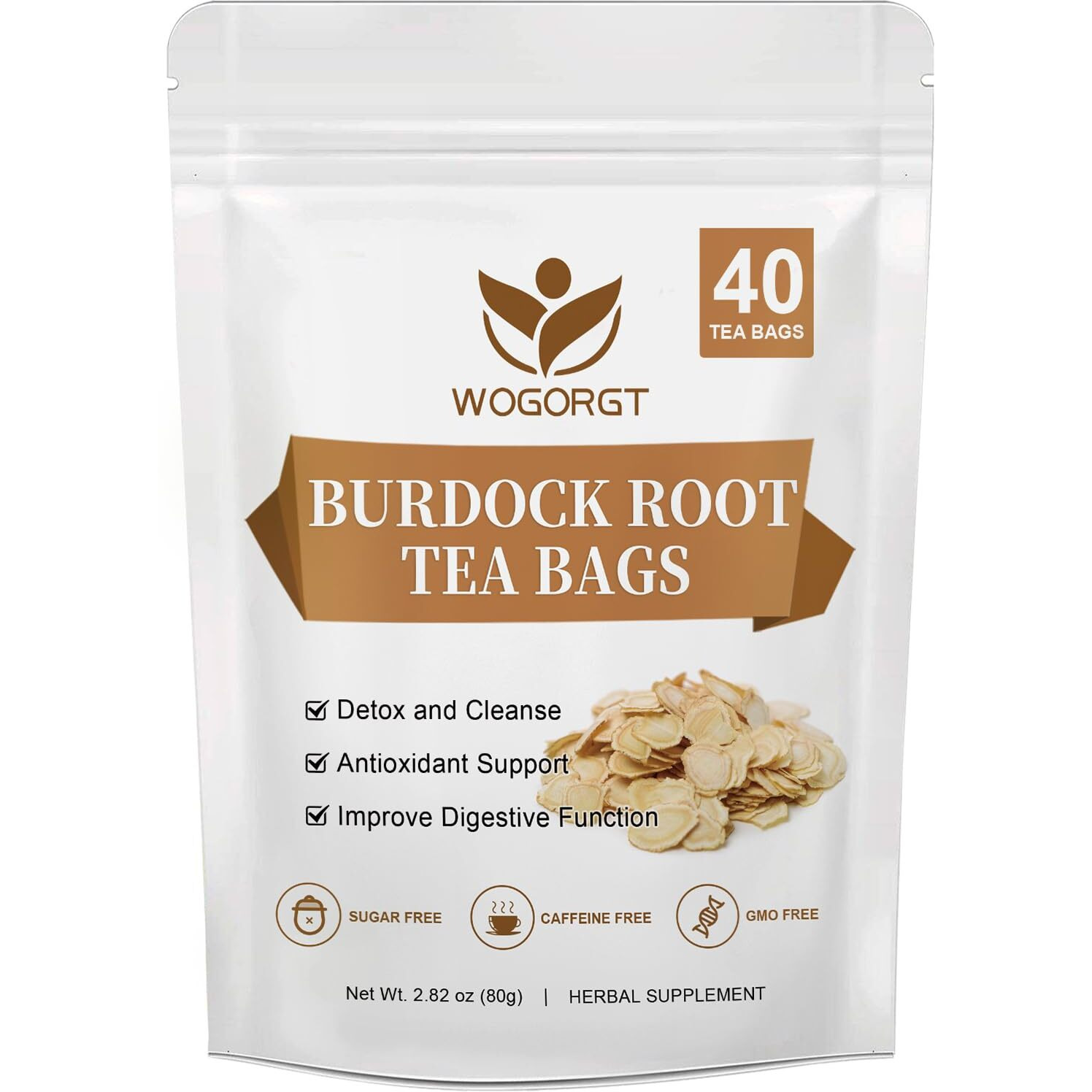 Burdock Root Tea - Natural Burdock Root Herbal Tea Bags For Liver Support, Antioxidant, Digestion And Immune Support, Caffeine Free - 40 Tea Bags