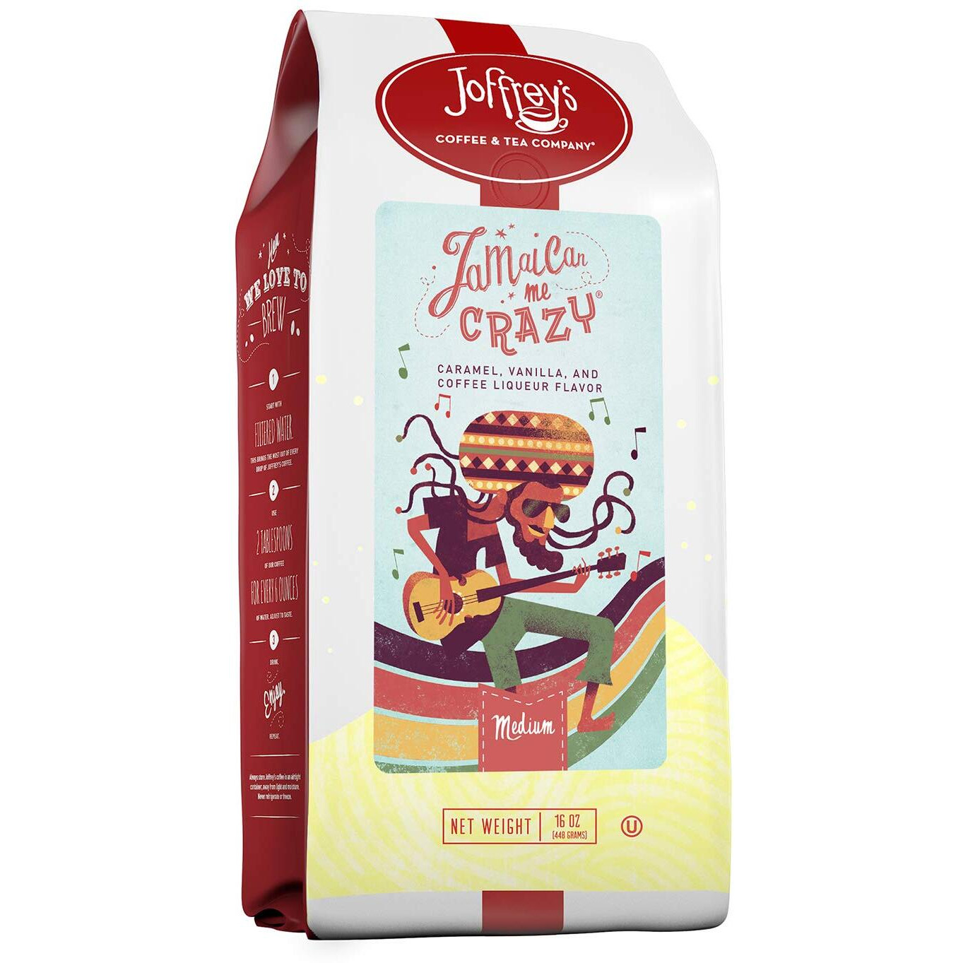 Joffrey's Coffee - Jamaican Me Crazy, Flavored Coffee, Artisan Medium Roast, Arabica Coffee Beans, Caramel, Vanilla, & Coffee Liqueur Flavor, Gluten-Free, Kosher, No Sugar (Ground, 16 Oz)