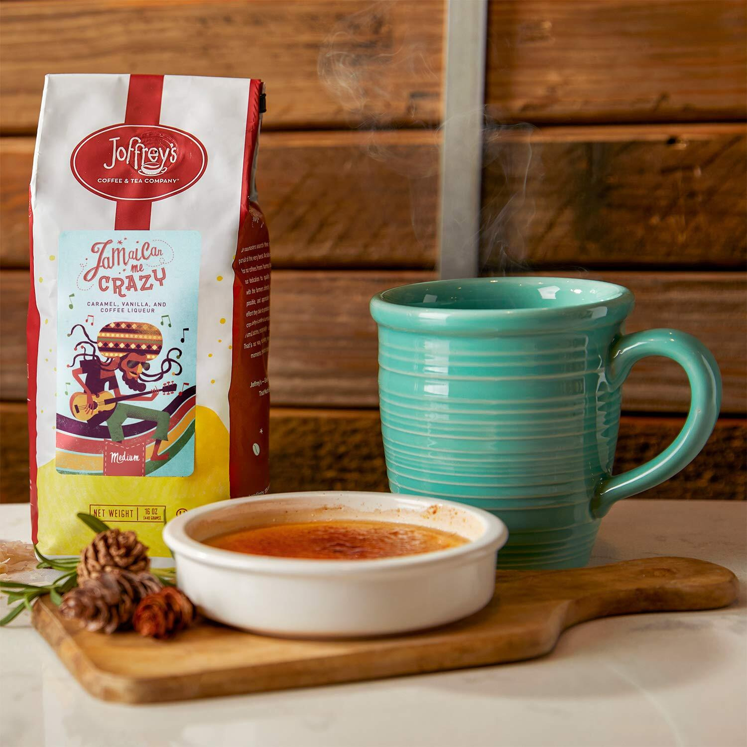 Joffrey's Coffee - Jamaican Me Crazy, Flavored Coffee, Artisan Medium Roast, Arabica Coffee Beans, Caramel, Vanilla, & Coffee Liqueur Flavor, Gluten-Free, Kosher, No Sugar (Ground, 16 Oz)