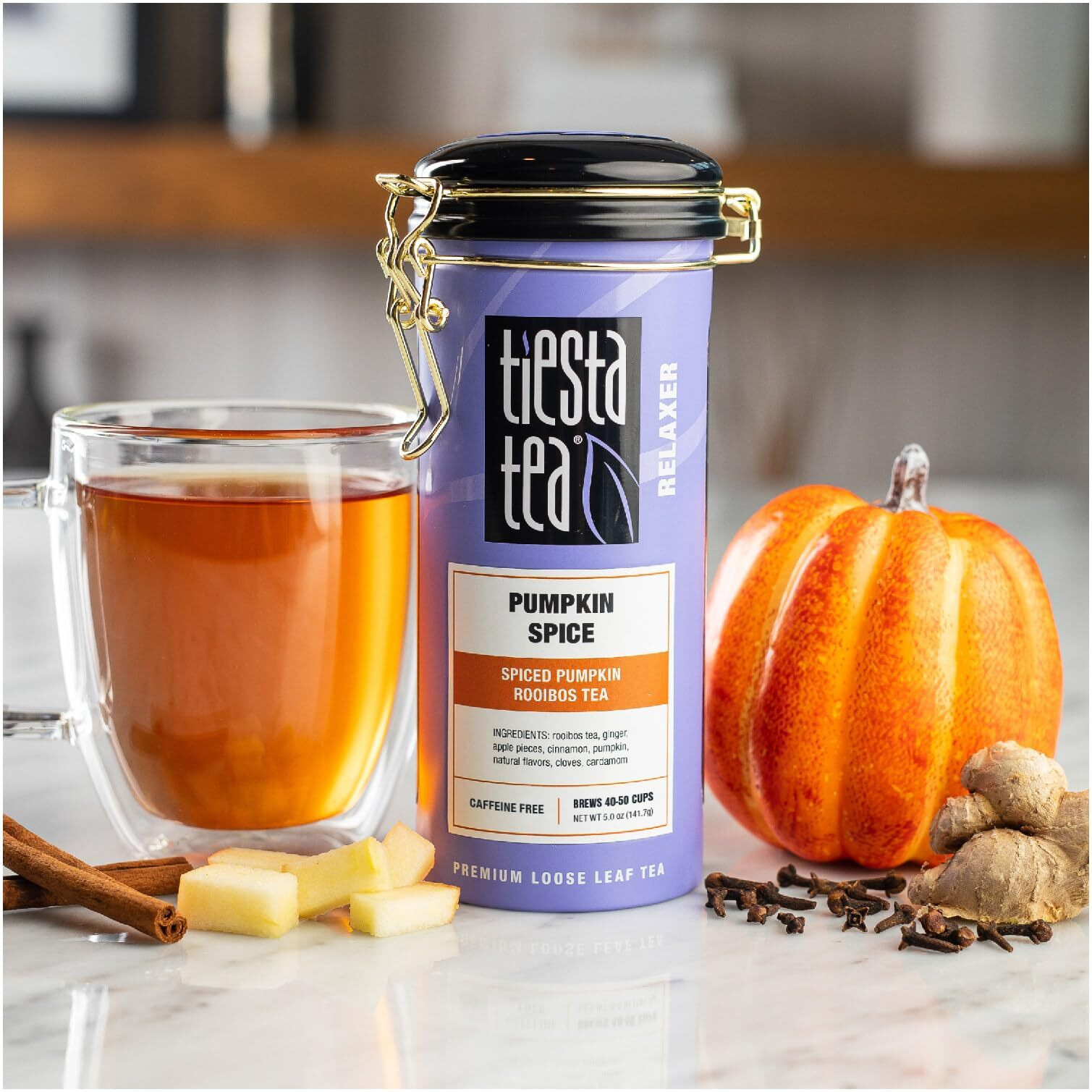 Tiesta Tea - Pumpkin Spice Rooibos Tea | Premium Loose Leaf Tea Blend | Non-Caffeinated Herbal Infusion | Make Hot Or Iced & Up To 50 Cups | Made With Natural Ingredients - 5Oz Refillable Tin Can