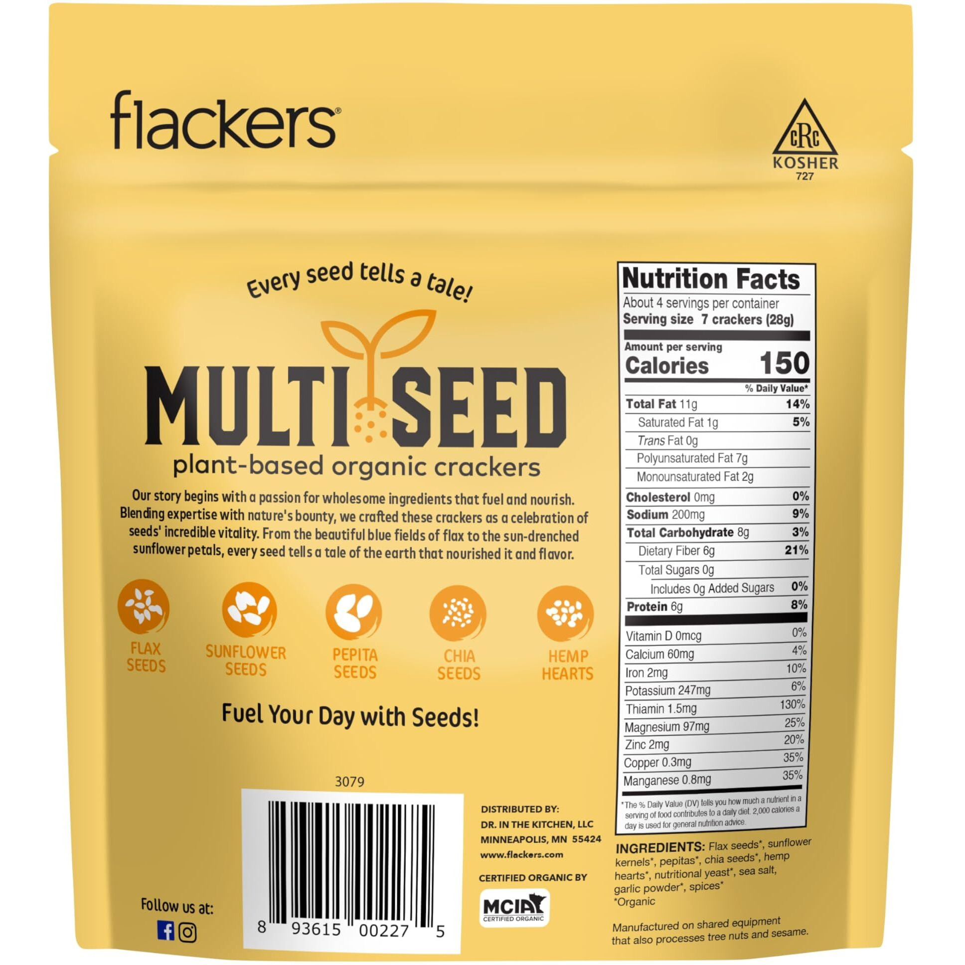 Flackers Organic Cheeze-Pleaze Multi-Seed Crackers, 4 Ounce 6-Pack, Gluten Free, Non Gmo, Vegan, Keto Snack, 6G Protein, 6G Fiber, 2G Net Carbs