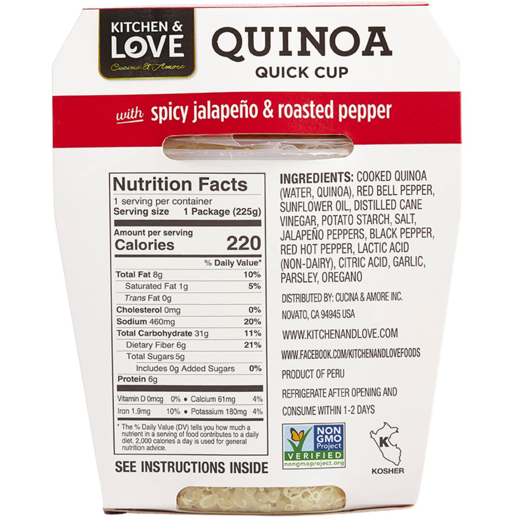 Kitchen & Love Jalapeno & Roasted Pepper Quinoa Quick Meal 6-Pack | Vegan, Gluten-Free, Ready-To-Eat, No Refrigeration Required