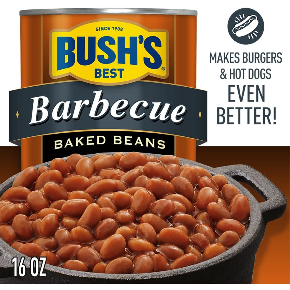Bush's Best 16 Oz Canned Barbecue Baked Beans, Source Of Plant Based Protein And Fiber, Low Fat, Gluten Free, (Pack Of 12)