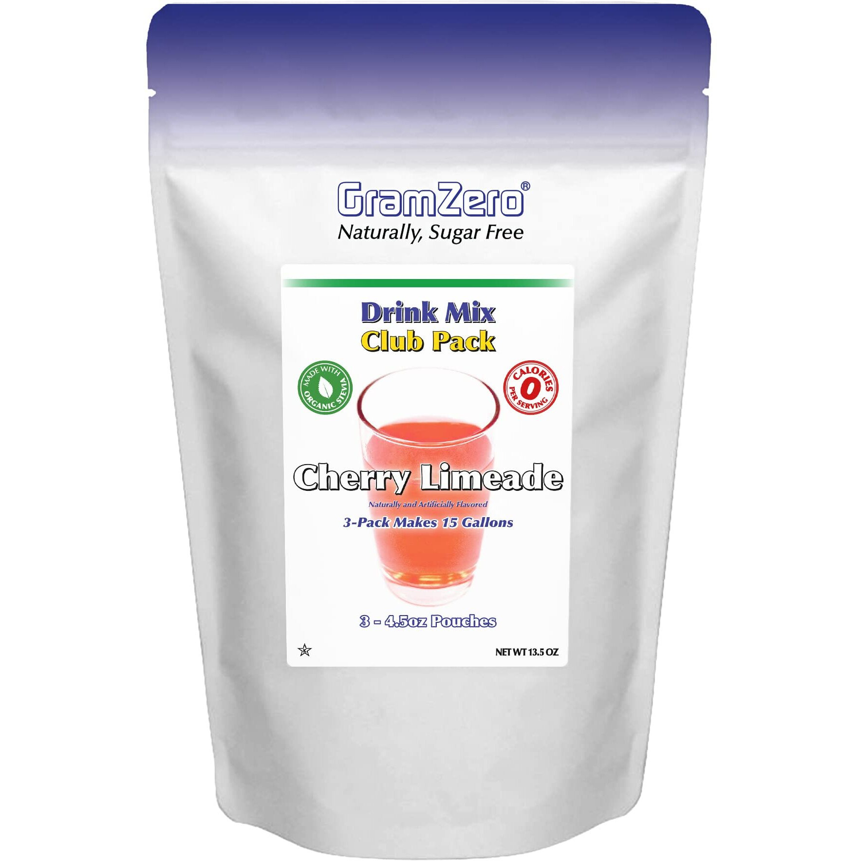 Gramzero Cherry Limeade Zero Calorie Sugar Free Drink Mix, Great For Nutrition Club Loaded Teas, Stevia Sweetened